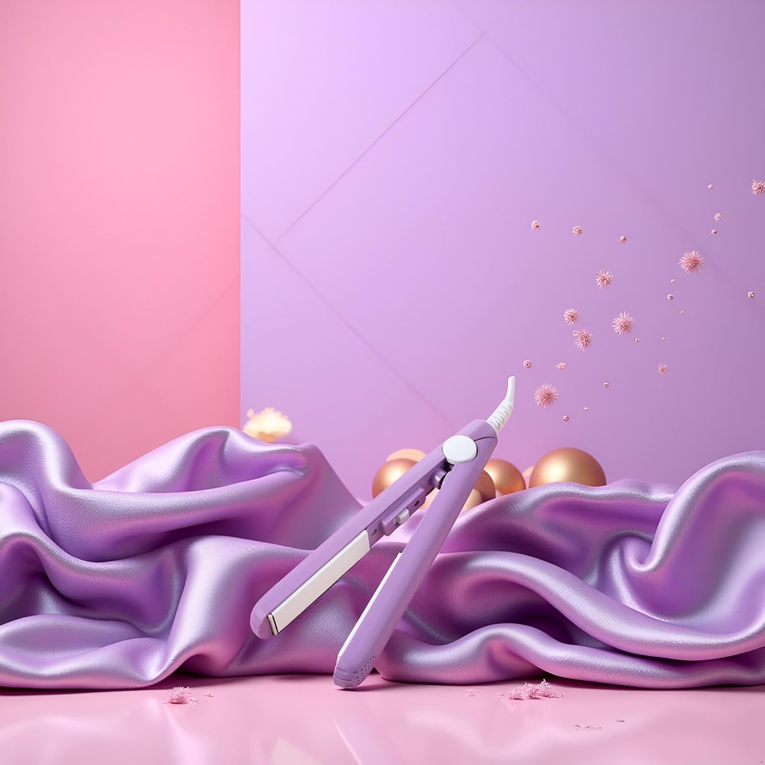 Purple Werdeny Mini Ceramic Hair Curler & Straightener, 2-In-1 Curling Iron with 1/2 Inch Barrel for Short and Fine Hair Candy Bar Clip image number 4