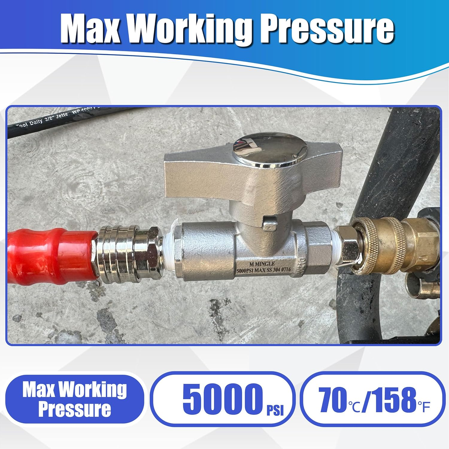 M MINGLE Ball Valve Pressure Washer, 3/8" Quick Connect Ball Valve for Power Washer Hose, 5000 PSI image number 4