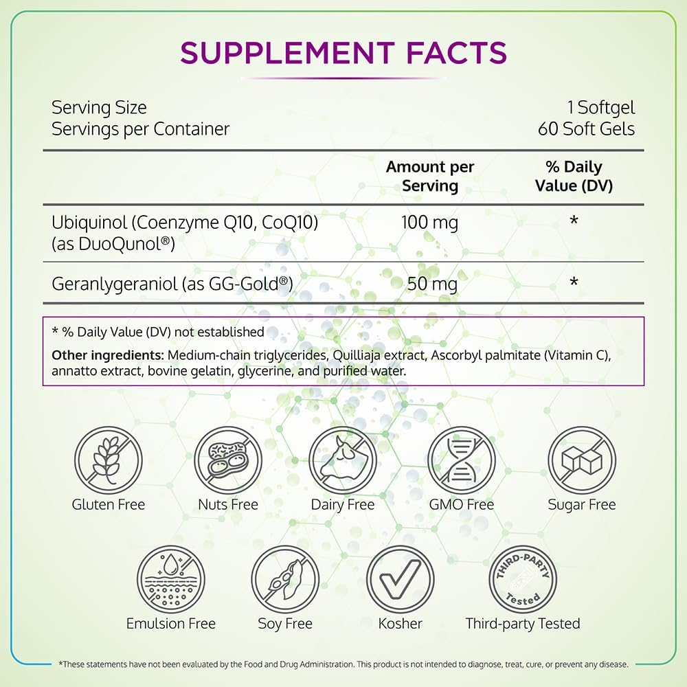Wellness Extract Bioquinol Ubiquinol (Coq10) with Geranylgeraniol &ndash; Master Antioxidant for Heart Health, Cellular Energy 150Mg 60 Softgels image number 2
