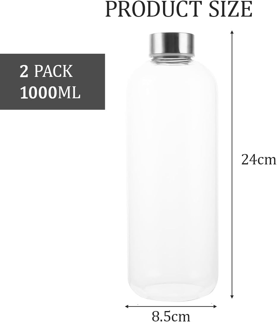 Blissify 1L High Borosilicate Glass Water Bottles, 2 Pack Glass Juice Bottles with Lids, Reusable Drinking Bottles for Hot Cold Drinks, Home, Office, Gym & Outdoors image number 4