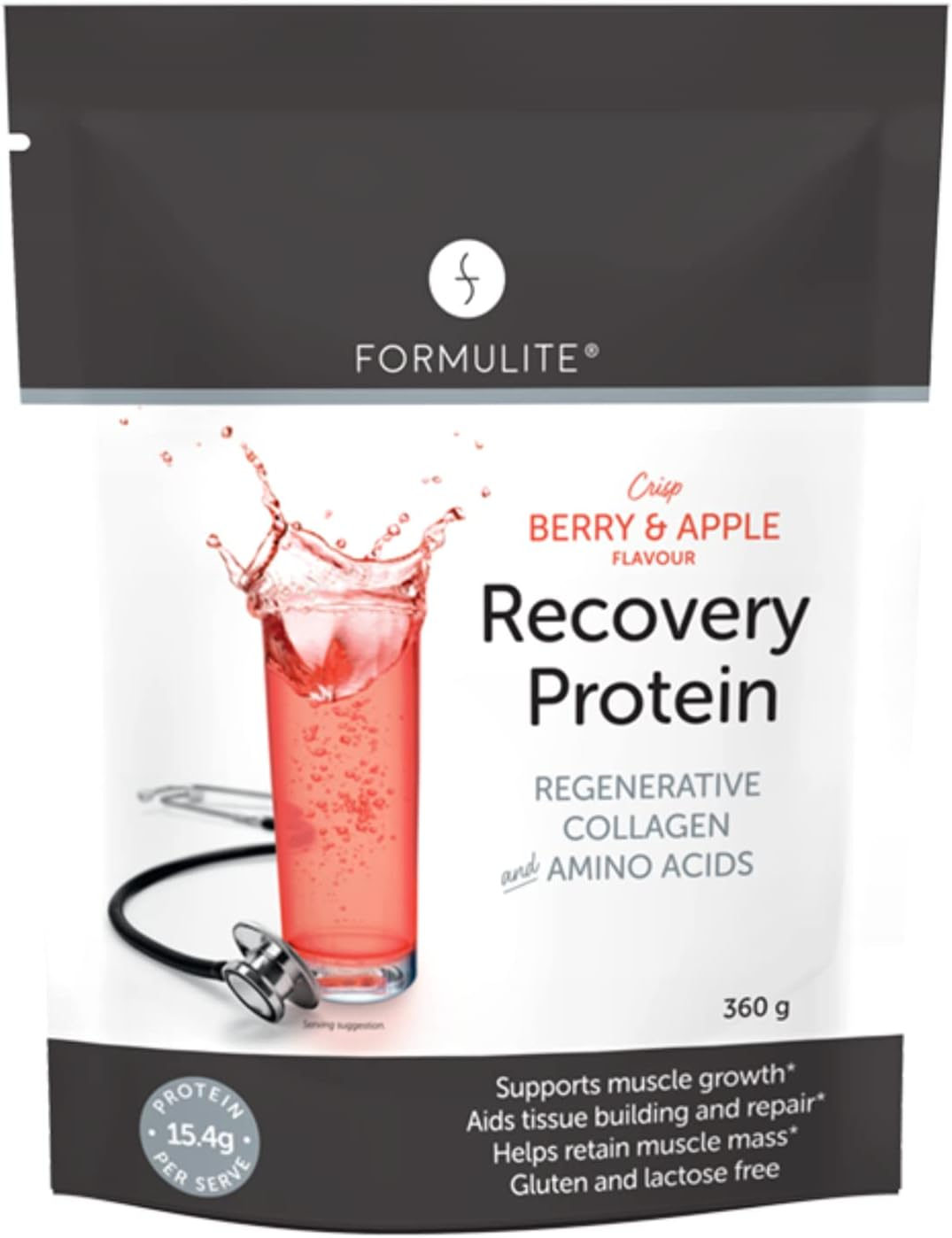 Formulite Recovery Protein Pouch 500G, with Collagen and Amino Acids, High Protein, Low Carb, Low Sugar, Gluten Free, Dairy Free for Men and Women (Berry Apple) image number 5