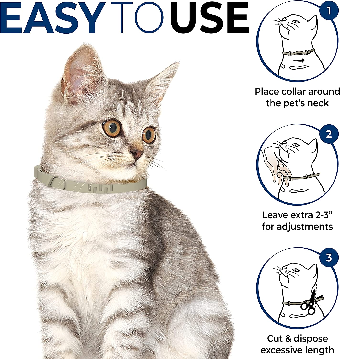 Fly-Bye Flea Collar for Cats - Flea and Tick Treatment - Cat Flea Collars - Tick Collars for Cats - anti Flea Cat Collar - 12 Months Protection - Adjustable, One Size Fits All - Grey image number 6