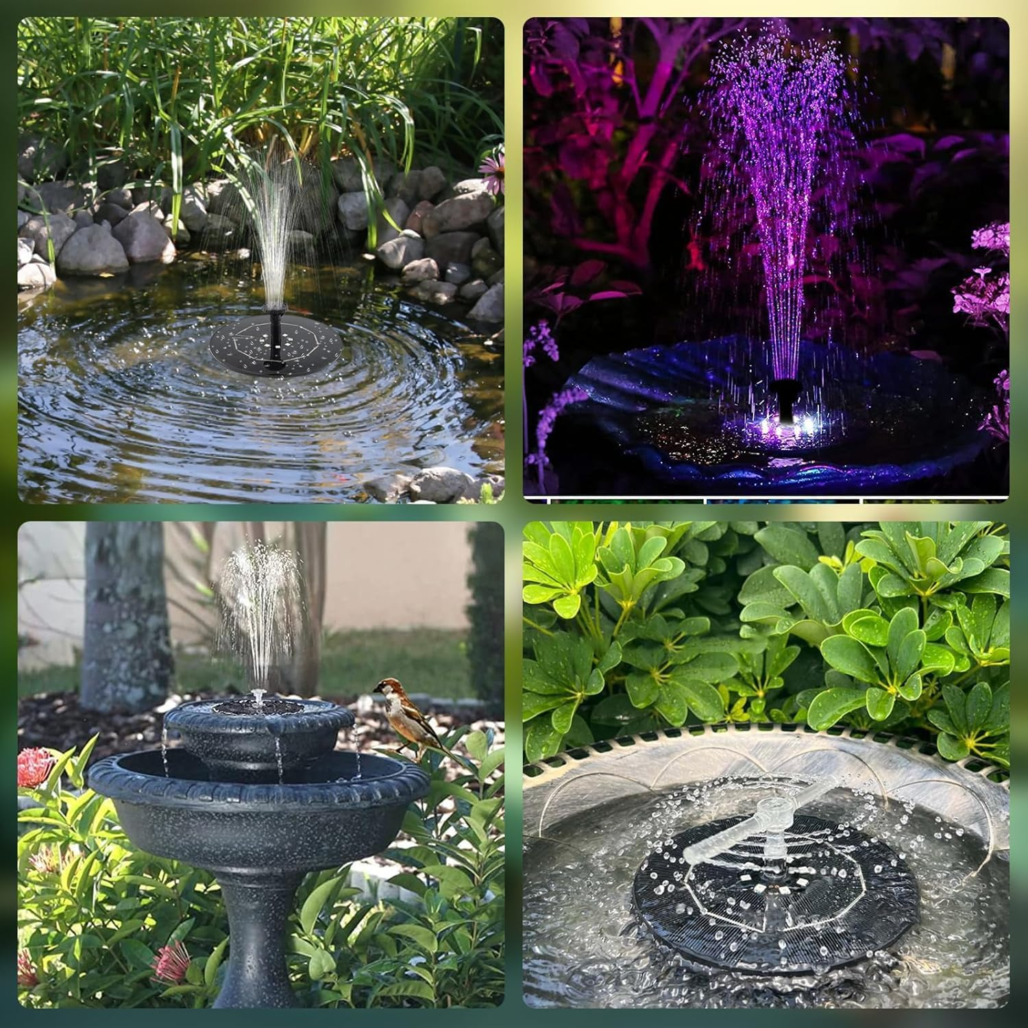 Solar Fountain, 8 Nozzle, LED Light, Rotating Stick Nozzle, Solar Bird Bath Fountain, Garden, Pond, Pool image number 4