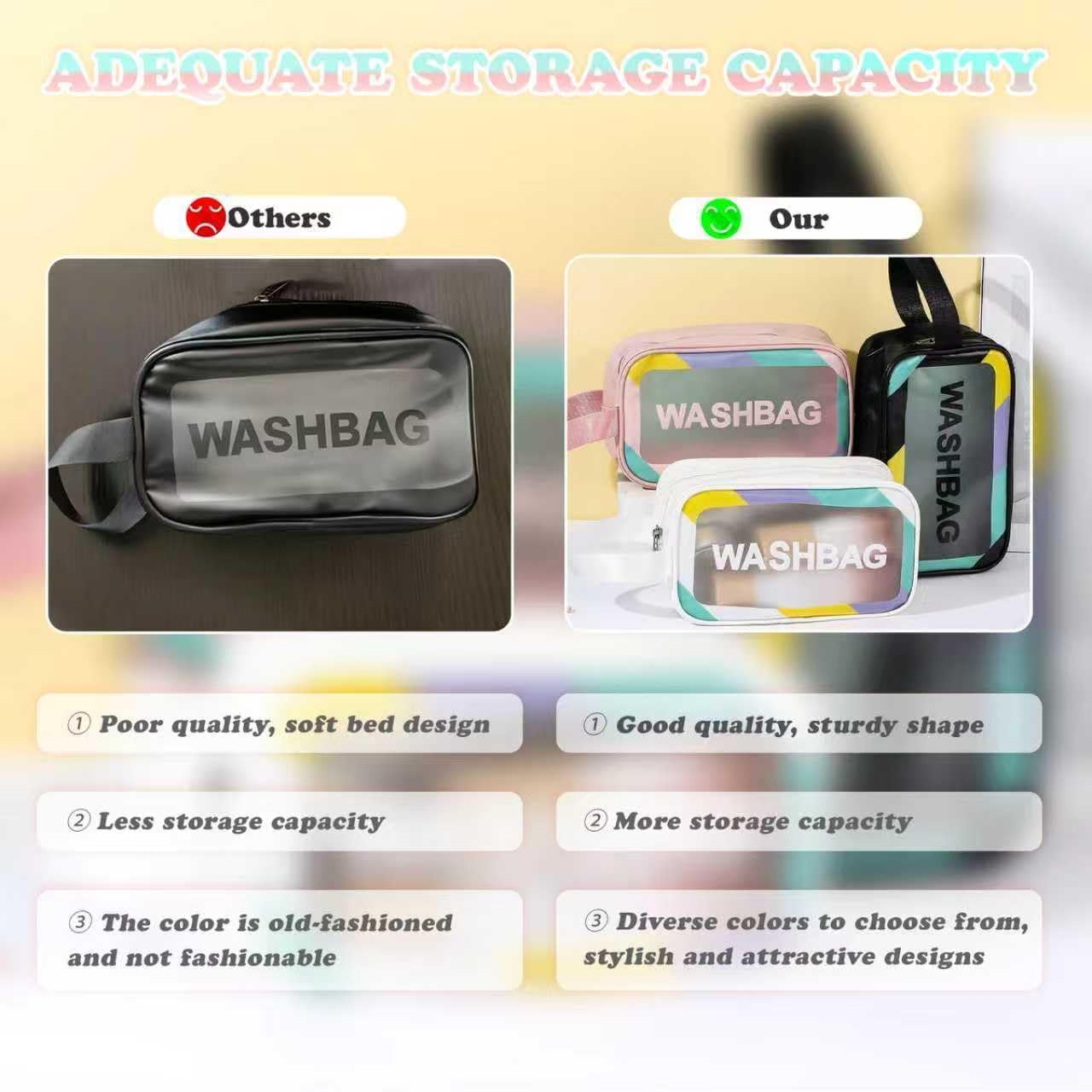 Waytiffer Travel Toiletry Bag for Women and Men（22 X 13.5 X 7Cm）, Translucent Waterproof Toiletry Travel Bag with Handle, Small Makeup Organizer, Cosmetic Bathroom Bag for Travel, Gym Shower (White)