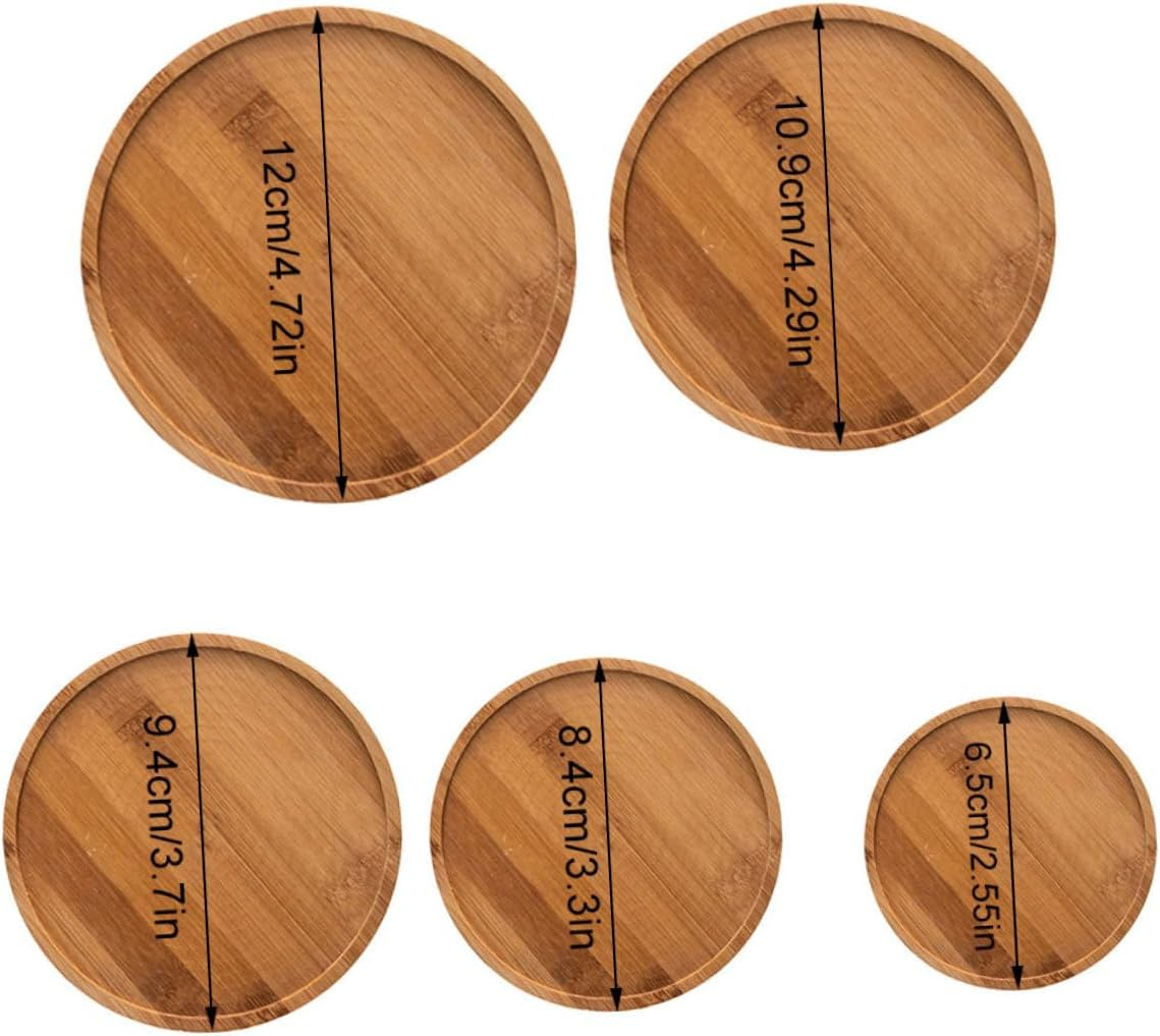 Flowerpot Tray Set 5Pcs for Home Gardening Includes Multiple Sizes 6.5-12Cm Diameter Non-Slip Water Plate for Indoor Plants and Ceramic Pots Sturdy Bamboo Bases