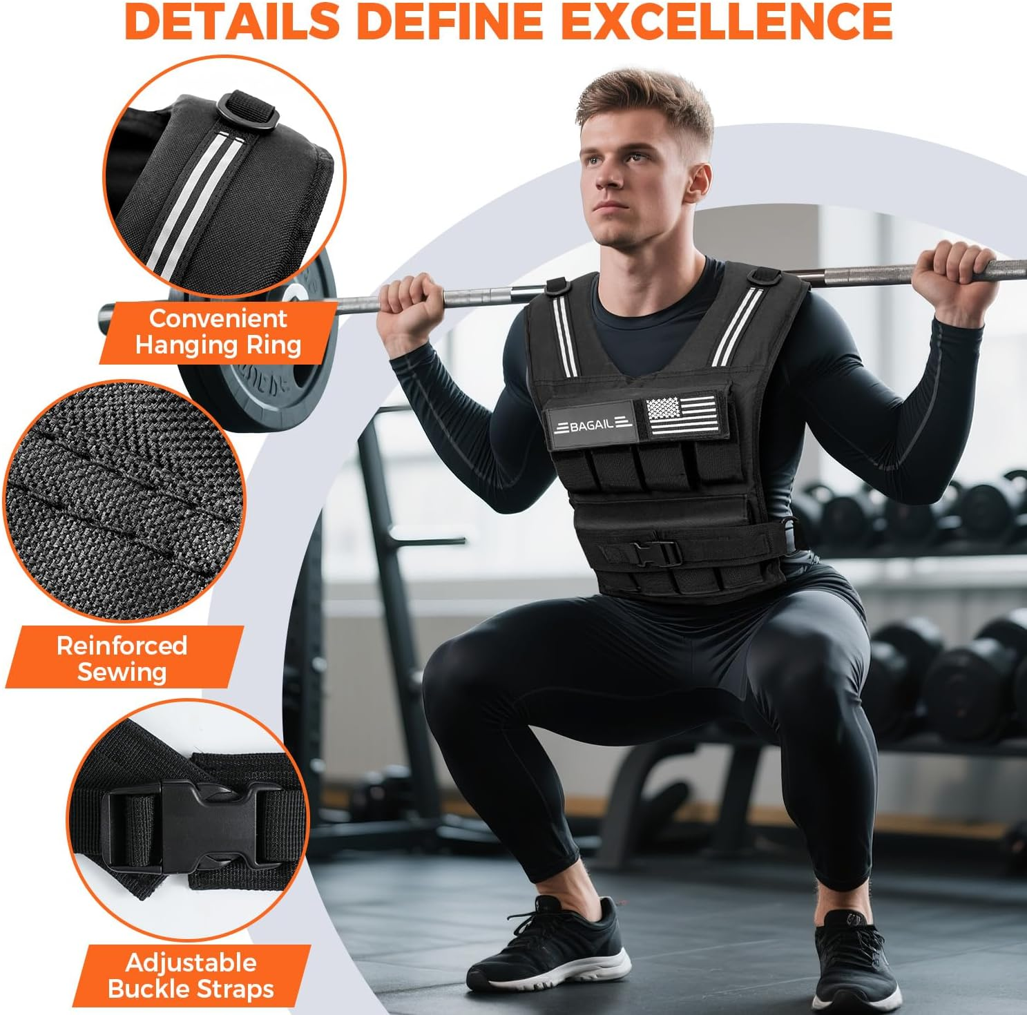BAGAIL Weighted Vest for Strength Training, Removable Iron Plates, Adjustable Bust Size, Heavy Duty Fitness Vest for Man Woman, Ideal for Gym Workouts, Yoga Training and Aerobic Exercises image number 6