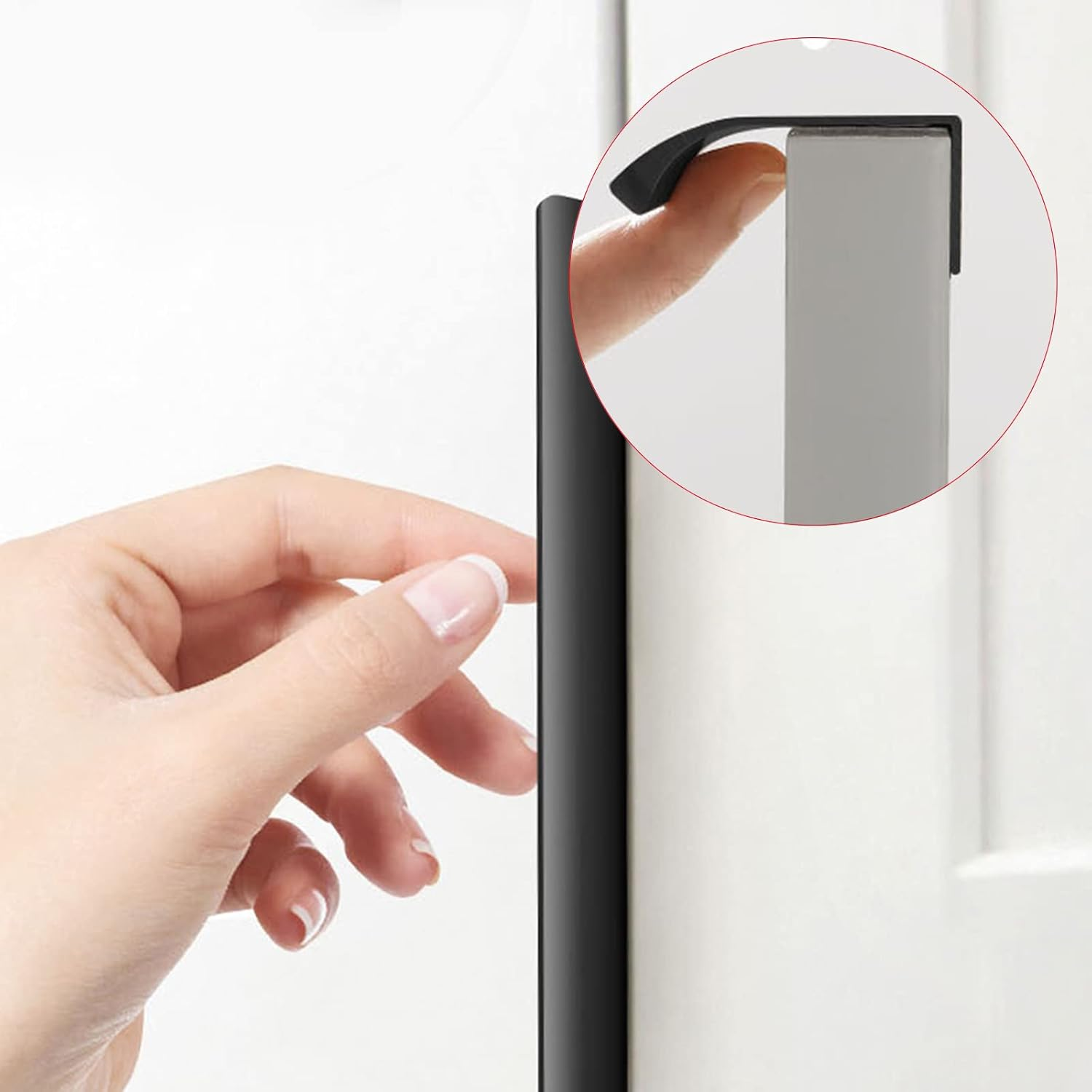 10Pcs Black Cabinet Handles Mount Finger Edge Pulls Hidden Drawers Wardrobe Handles, 5.9" Length, 5" Hole Centre Concealed Handle