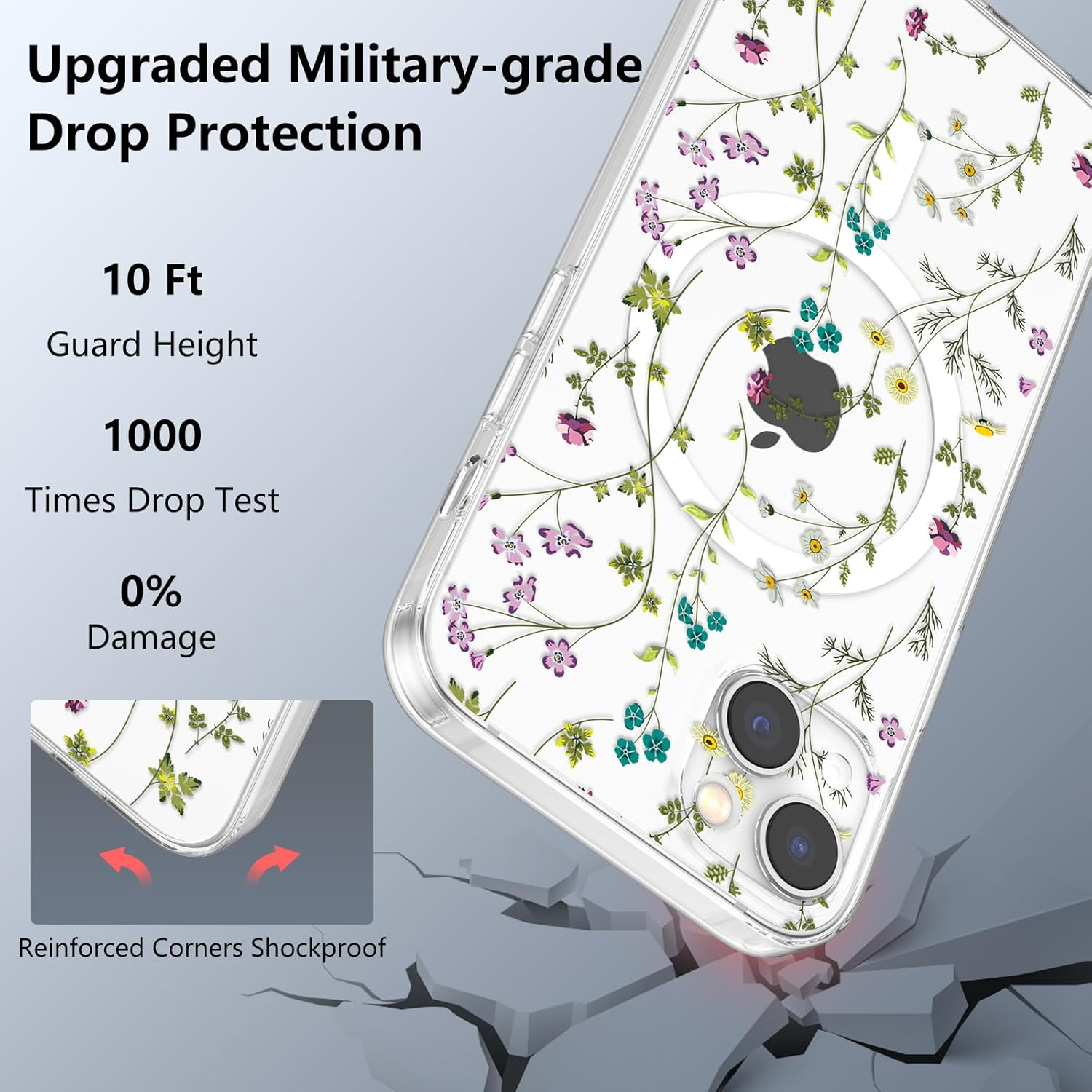 RALEAVO for Iphone 13 Case Compatible with Magsafe Clear Floral Cover with Flower Branch Pattern for Girls Women Slim Cute Hard Back Shockproof Phone Case for Iphone 13,Transparent image number 3