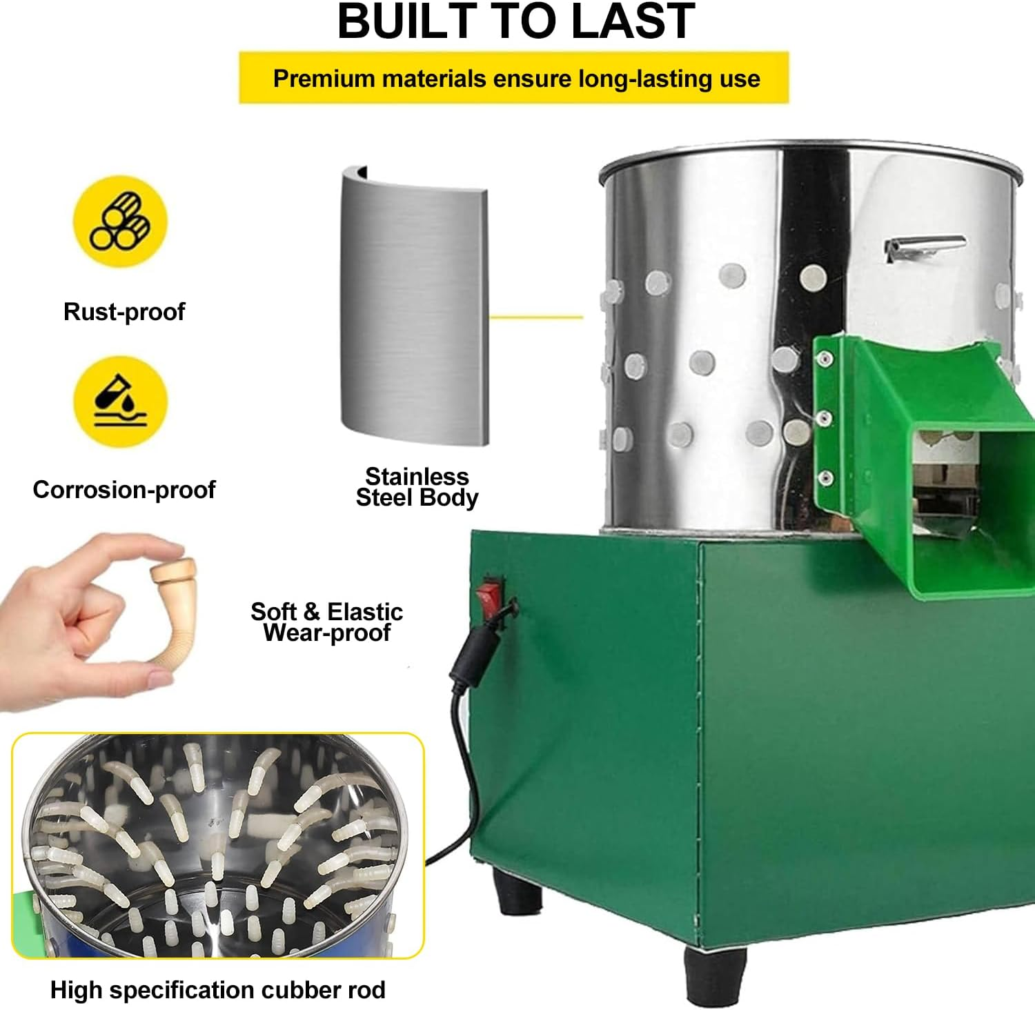 Chicken Plucker Automatic Feather Plucking Machine Heavy Duty Stainless Steel Poultry De-Featherer with 88 Rubber Fingers 60W 550R/Min Mini Electric Chicken Plucker for Duck Goose Bird image number 1