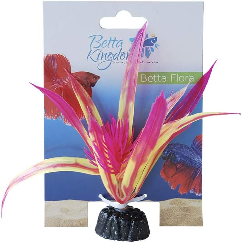 Betta Flora Design Plant, Pink/Yellow - Adds Colour & Hiding Spots for Fish, Non-Toxic, 11Cm Height, Fish Tank Ornaments, Aquarium Plant