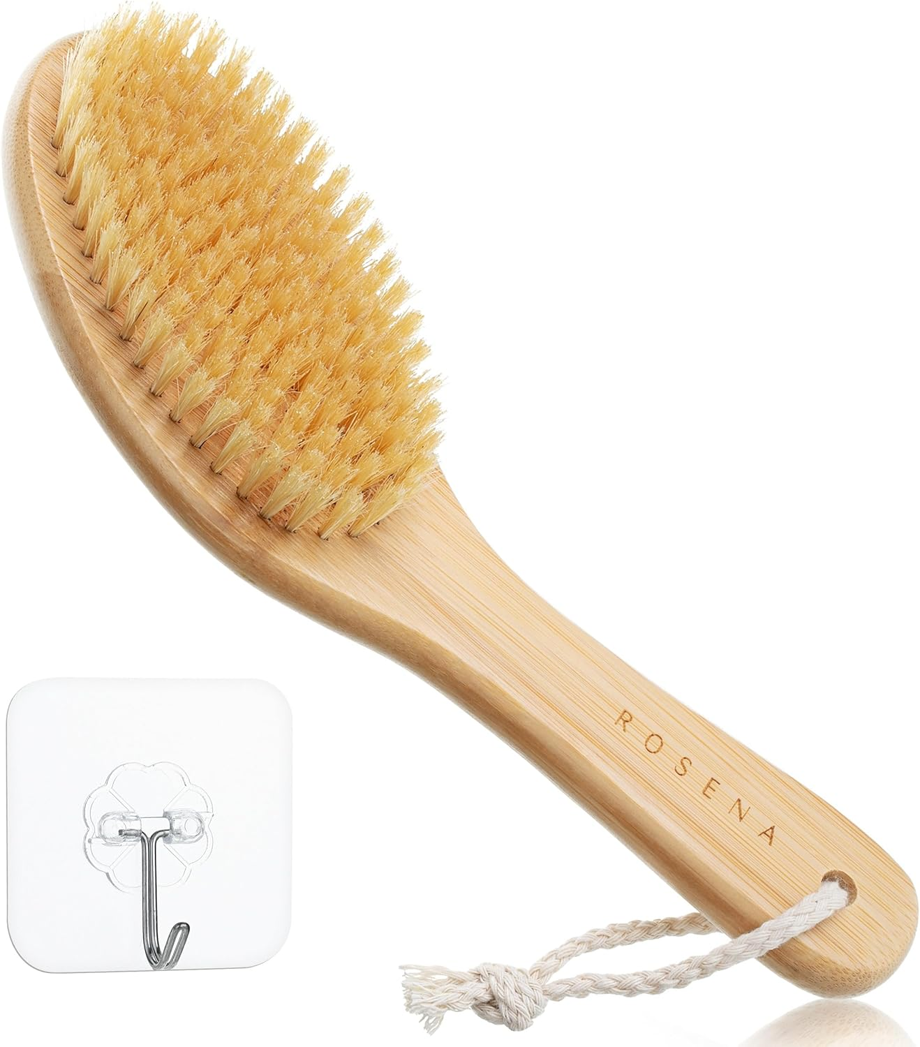 ROSENA Dry Brushing Body Brush with Curved Handle - Dry Brush Natural Boar Bristles, Bamboo, Ergonomic Design for Exfoliating & Lymphatic Drainage, Sustainable Materials image number 5