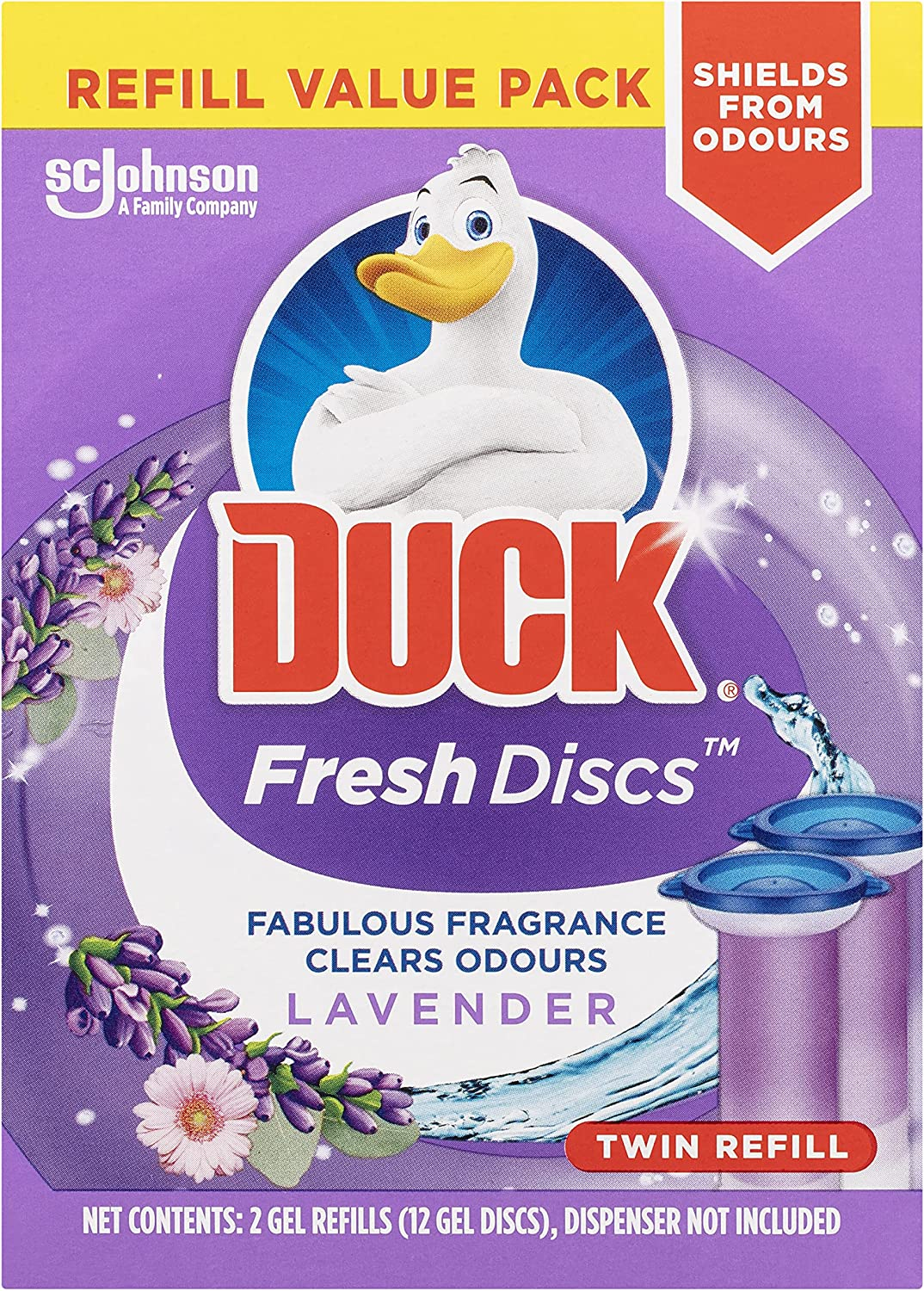 Duck Fresh Discs Twin Refill Toilet Bowl Cleaner, Lavender Scent, Disc Gel Refill with 12 Toilet Discs, 2 X 36Ml Tubes image number 6