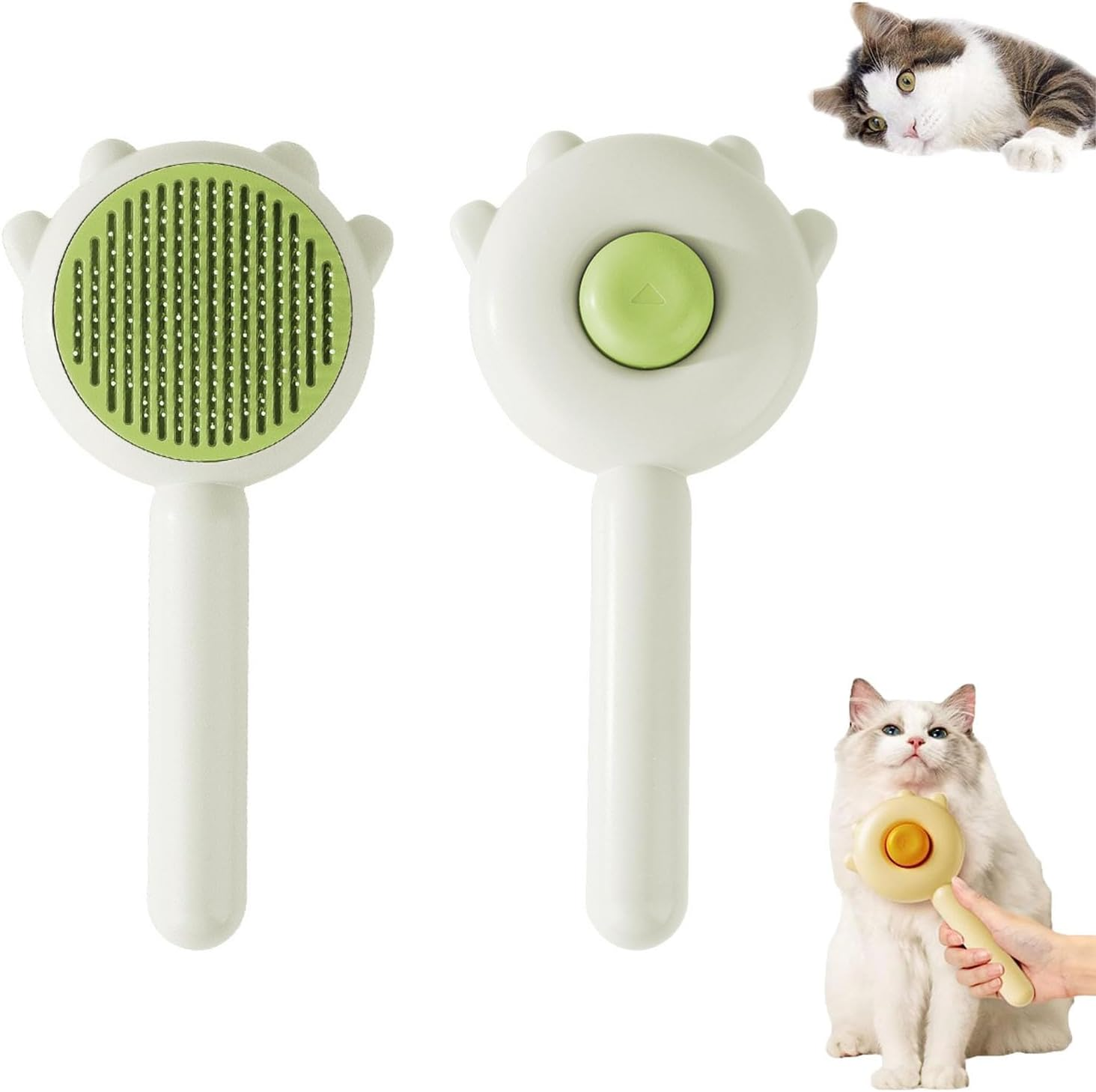Spacebuyer Awishday Cat Brush Awishday Pet Hair Cleaner Brush Cuddles and Meow Brush Cat Brush with Release Button Pet Hair Cleaner Brush for Cats Dogs (Yellow)