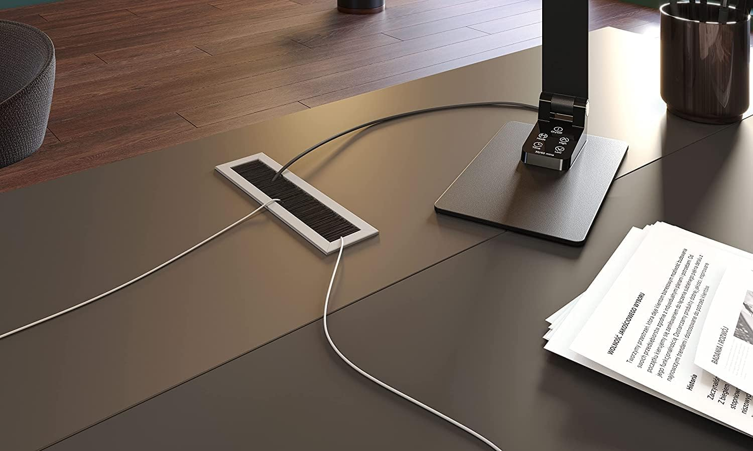 GTV - Merida Cable Grommet - Cable Guide with Opening Lid - Cable Passage Rectangular Cable Organisation for Furniture Cable Passage/For Installation in the Worktop / 80 X 500 Mm/Black image number 3