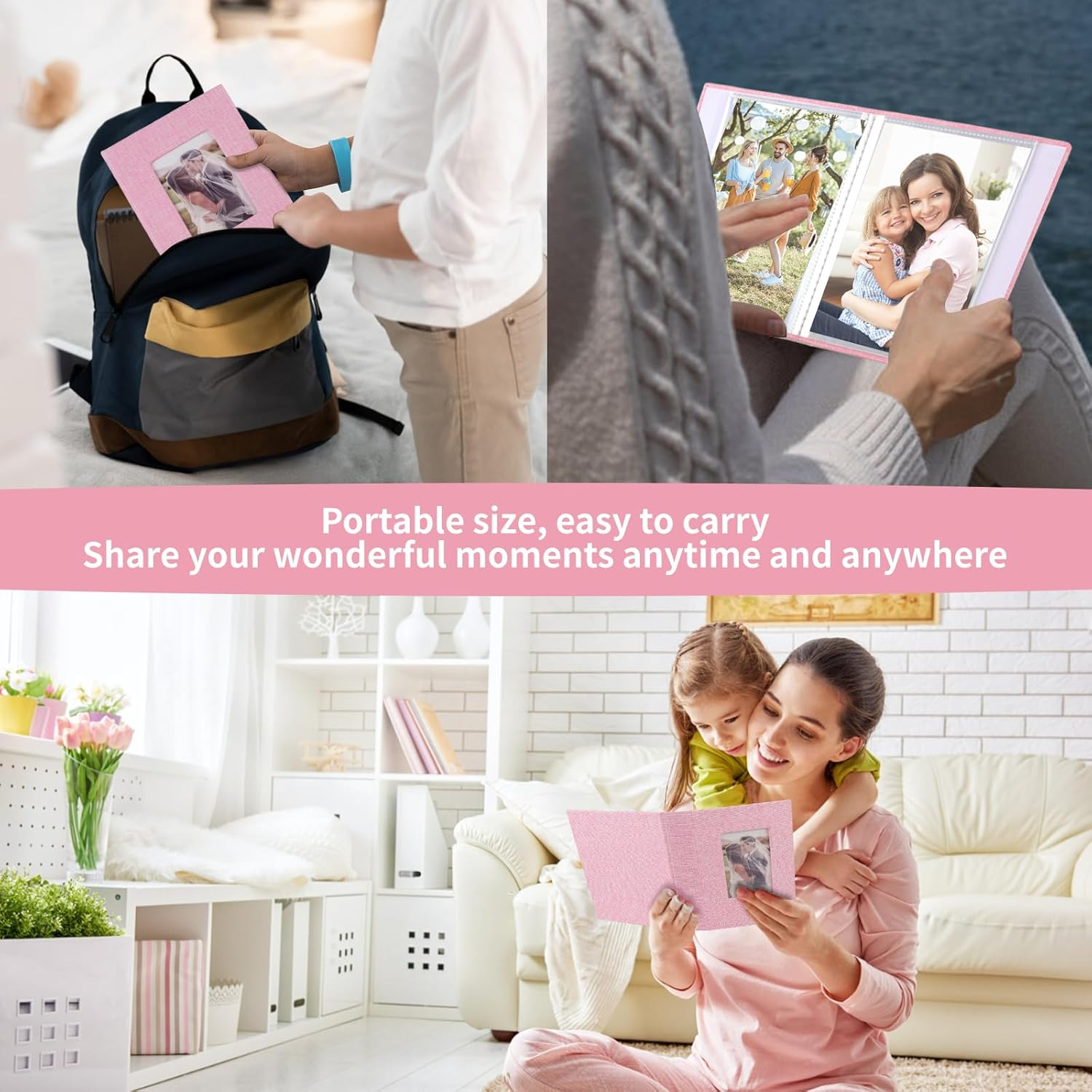 Vivinin 2 Pack Photo Album 4X6, Linen Cover Photo Book, Small Photo Album Book for 36 Pockets Hold 72 Pictures, Picture Book for Photos Family Anniversaries Baby Vacations（Pink） image number 5