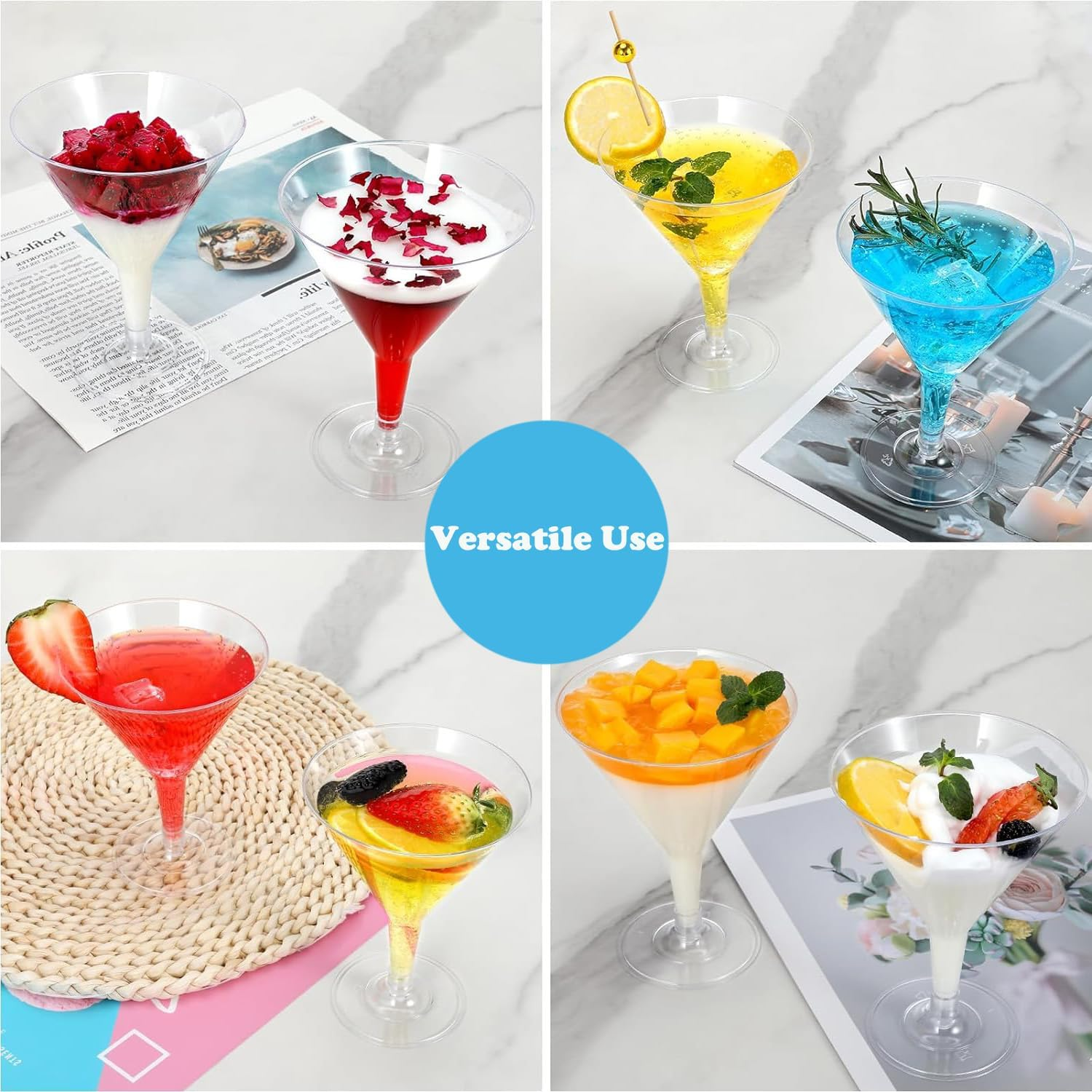 24 Pack Clear Plastic Martini Glasses 6 Oz Cocktail Glasses, Small Dessert Cups, for Wedding, Party Wine, Champagne, Margarita Drink Glasses image number 5