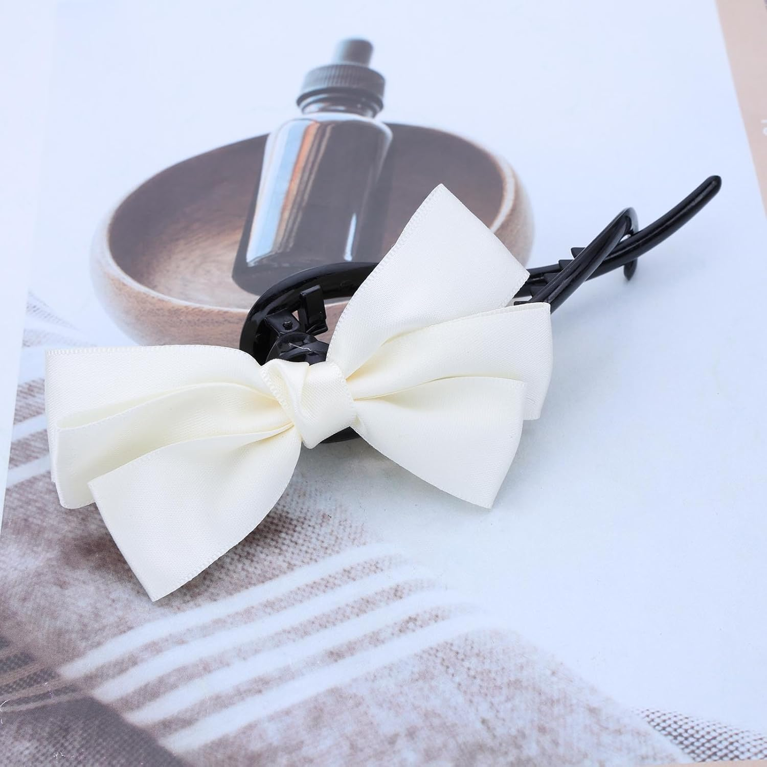 Tseenyi Bow Hair Clip Satin Hair Accessories Hair Pins White Bow Knot Twisted Hair Clips Small Bow Hair Clips Bow Ties Twist Clip Vintage Bridal Hair Clips Wedding Barrette