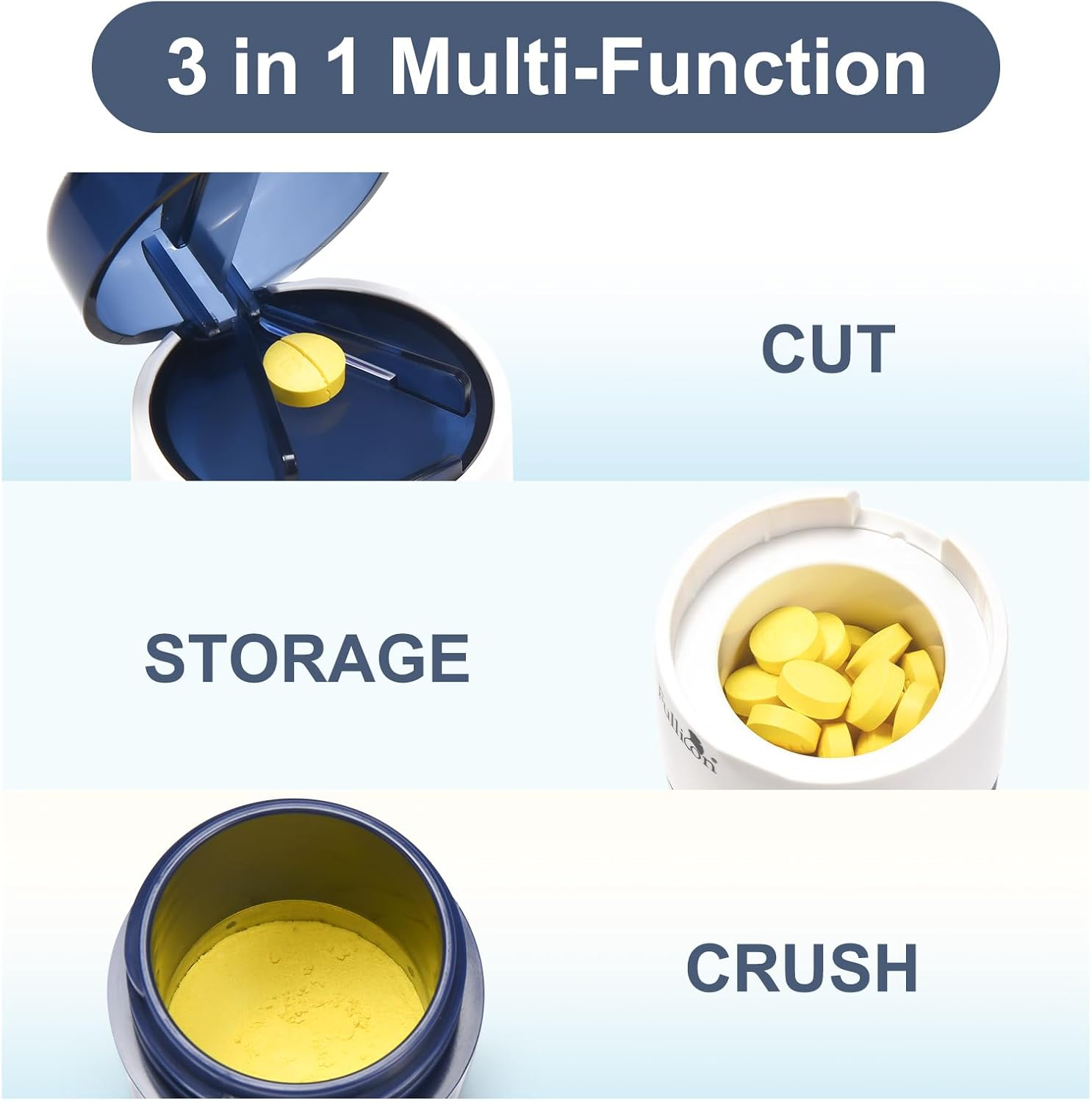 Fullicon 3 in 1 Pill Crusher Fine Powder with Stainless Steel Grinding Head, Pill Grinder for Elderly & Pet, Pill Cutter Splitter with Storage, Pill Cutter Splitter for Small and Tiny Pills with Free Brush (Indigo) image number 6