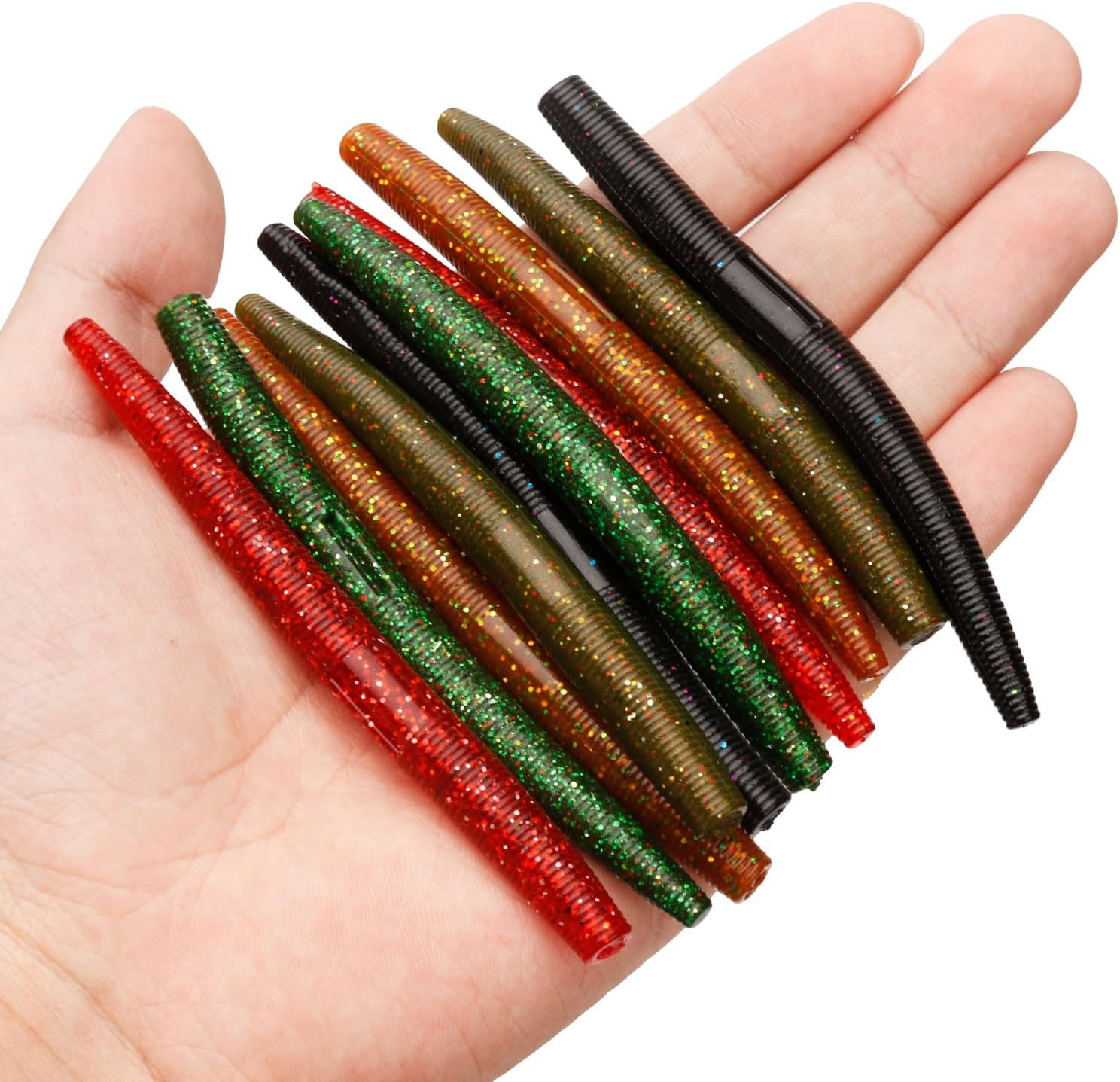 30Pcs Wacky Worm Soft Fishing Lures, 3.94In Bass Fishing Lures Rubber Stick Baits 5 Colors Bass Fishing Lures Soft Plastic Stick Worm for Bass Freshwater Saltwater Fishing image number 6