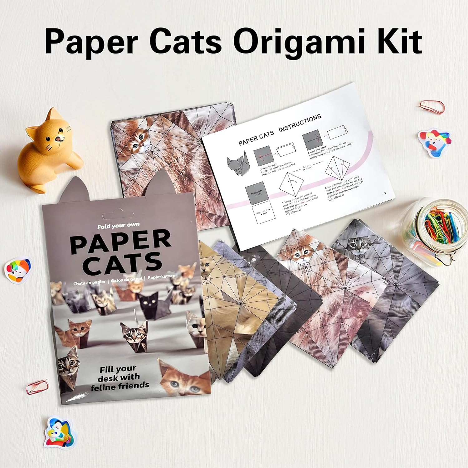 DIY Paper Cats Origami Kit,Cute Kitten Origami Papercraft Kit,Fun 3D Craft Origami Cats Paper Activity, Funny Christmas Birthday Gifts Stocking Stuffers Home Desk Decor image number 6