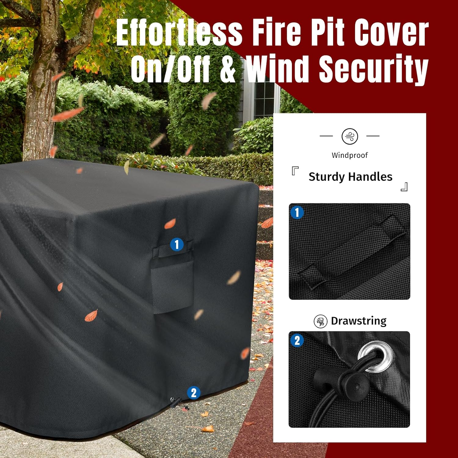SHINESTAR 32 Inch Fire Pit Cover for TACKLIFE & Endless Summer Outdoor Fire Table, Heavy Duty Waterproof Square Fire Pit Cover for Outdoor Propane Fire Pit Table image number 3
