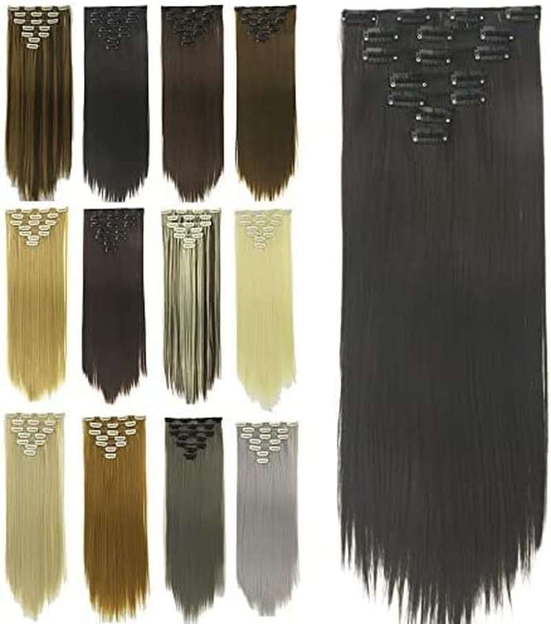 IMISSU 24 Inch 7PCS Set Long Straight Clip in Hair Extensions Natural Full Head Hair Extension Hairpiece for Women 120G (Piano Copper Mix Brown)