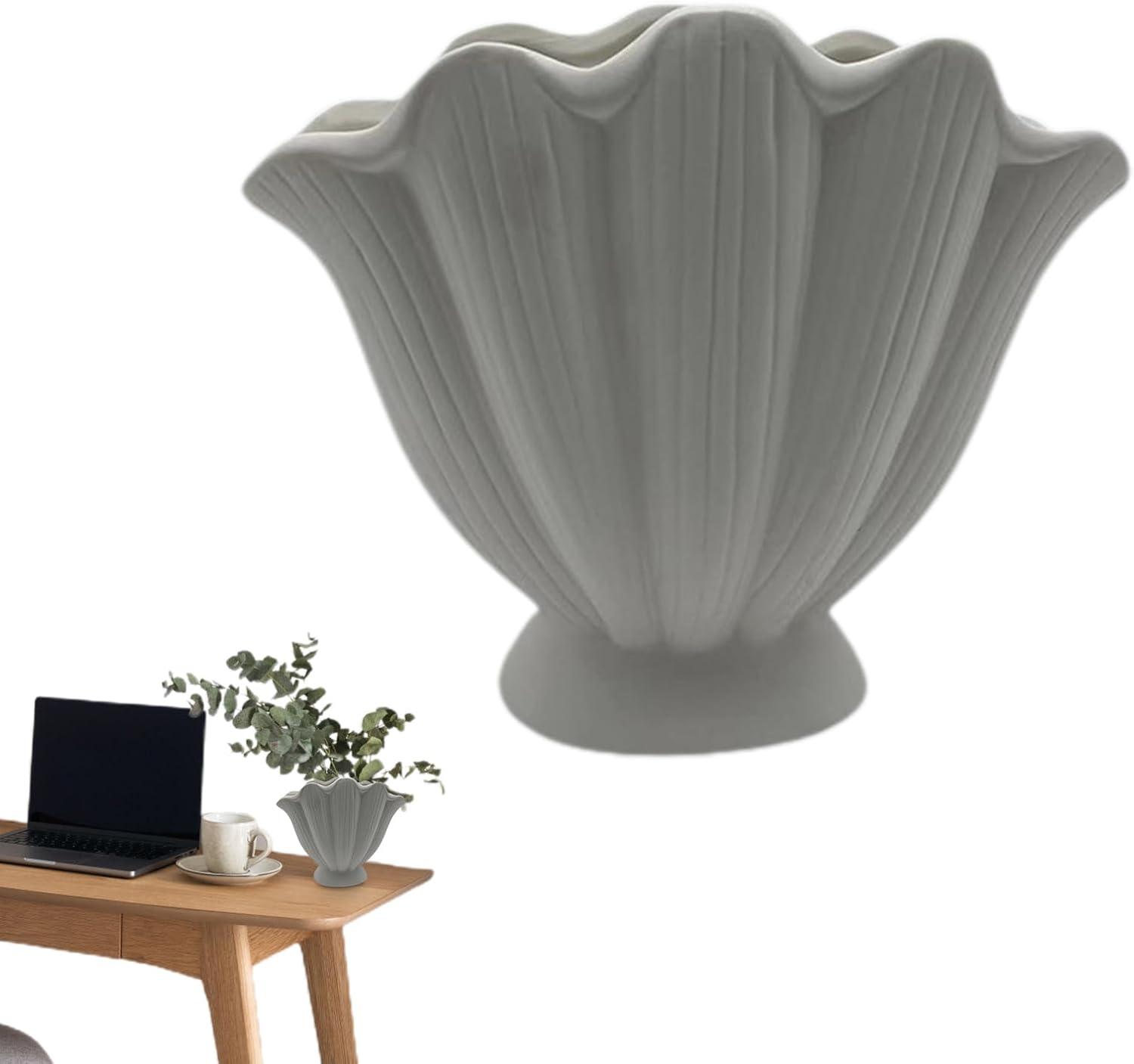 Shell Vase - Sea Shell Pots | Coastal Shell Vase for Home Decor, Uniques Ceramic Seashell Flower Vase for Living Room, Oceanss Seashell Vase for Bookshelf, Mantel