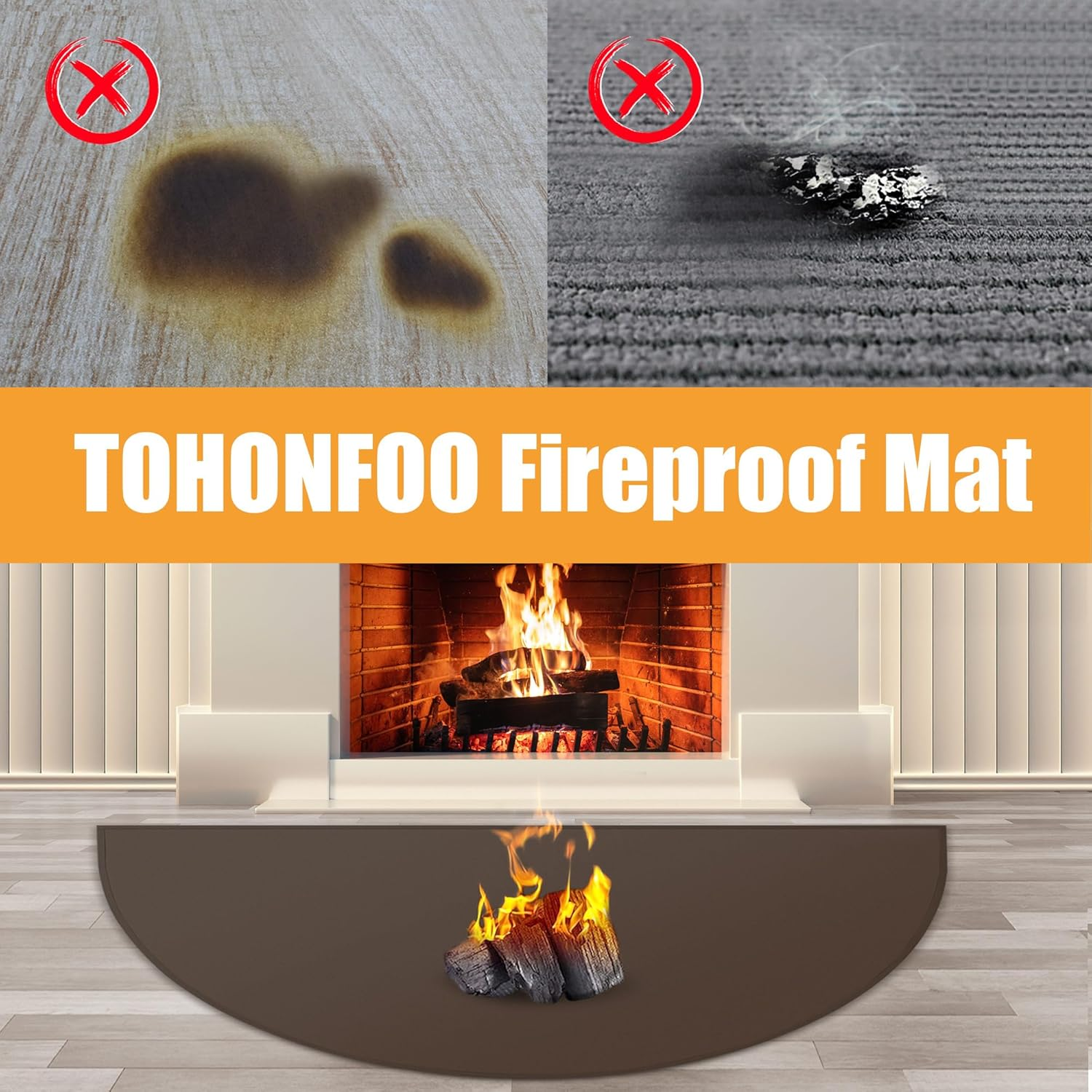 Hearth Rugs for Fireplaces Fire Resistant, 59 X 32 Inch Fireproof Fireplace Mat Hearth Rug, Hearth Pads for Wood Stove Fireplace Indoor Outdoor, Protect Floors Carpets from Sparks Embers-Brown, 1Mm