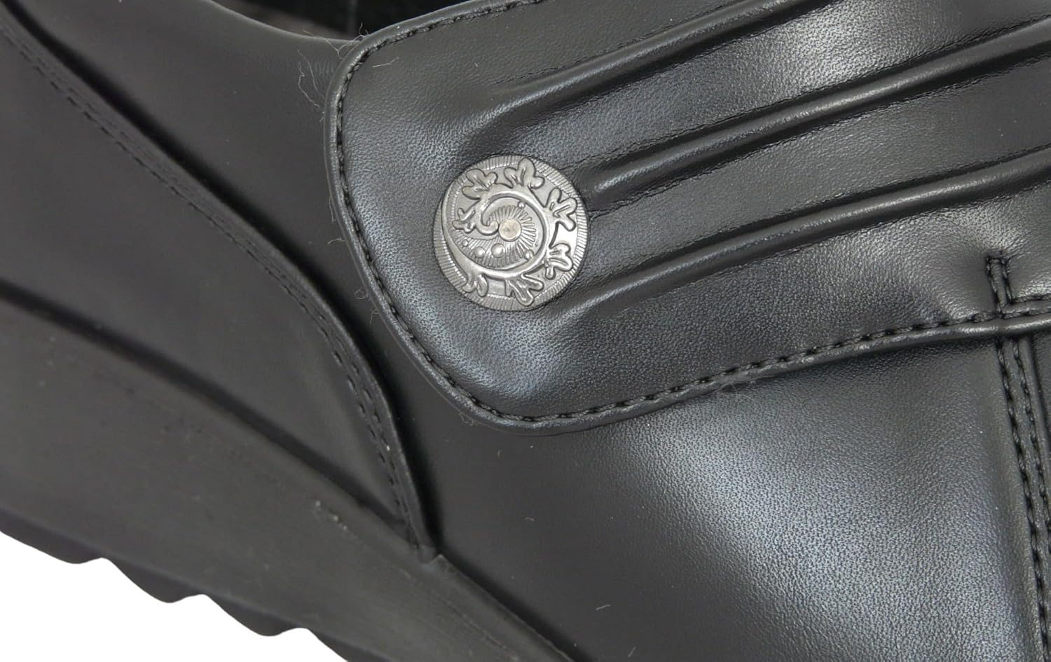 Cushion Walk Wide Fitting EEE Fit Black Shoes Women'S Ladies Lightweight Faux Leather Slip-On Flat Shoes, Flats, Casual Work Office Comfort Shoes, with Button Detail image number 1