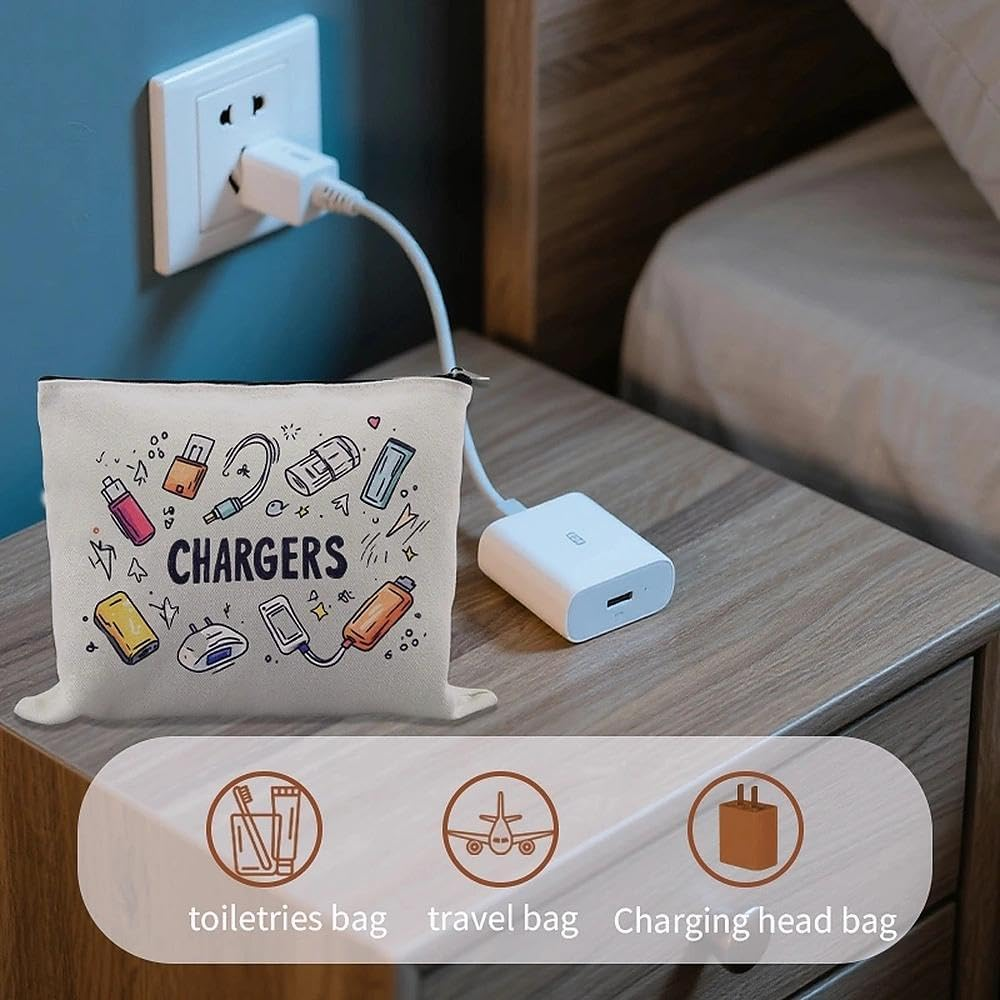 Chargers Organizer Bag for Women Men Portable Charger Cable Storage Bag with Zipper Travel Makeup Cosmetic Pouch Bags Toiletry Kit for Friends Daughter Son Birthday Christmas image number 2