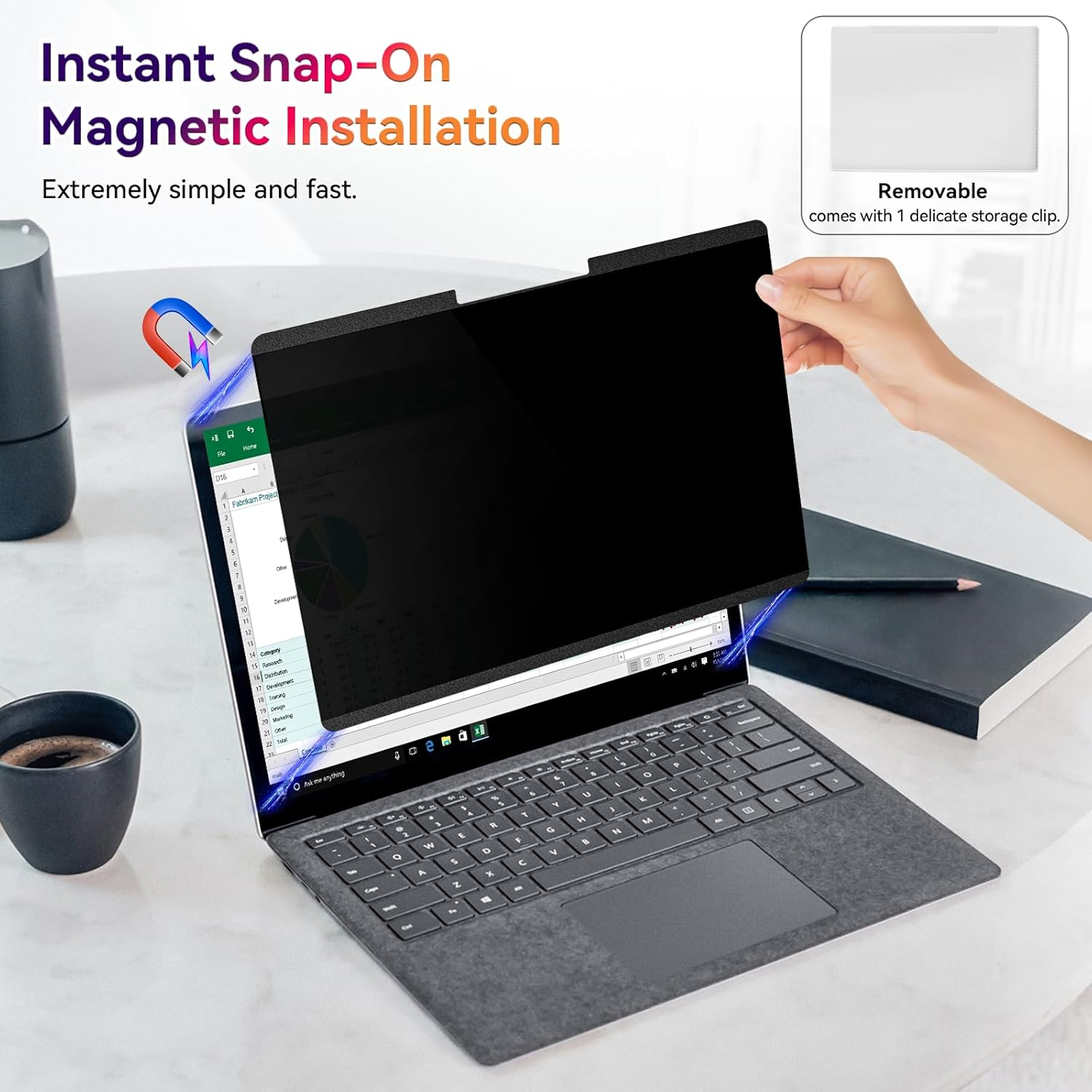 Magnetic Privacy Screen for Microsoft Surface Laptop 6/5/4/3/2/1 15 Inch, Removable anti Glare Blue Light Filter, 15 in anti Spy Black Security Private Block Screen Protector image number 3