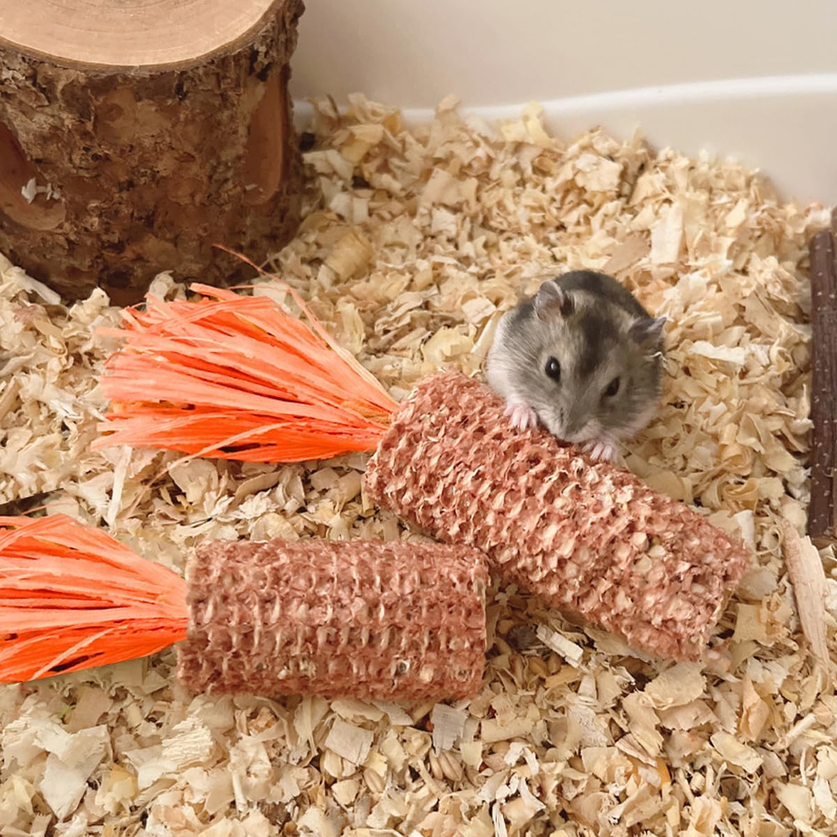 AIMALL 10Pcs Pet Bite Radish Hamster Toy Set, Corn Cob Chew Sticks for Guinea Pig Rabbit Totoro, Small Rodent Dental Care & Teething Toy for Hamster, Squirrel, Hedgehog (3.54In/9Cm) image number 6