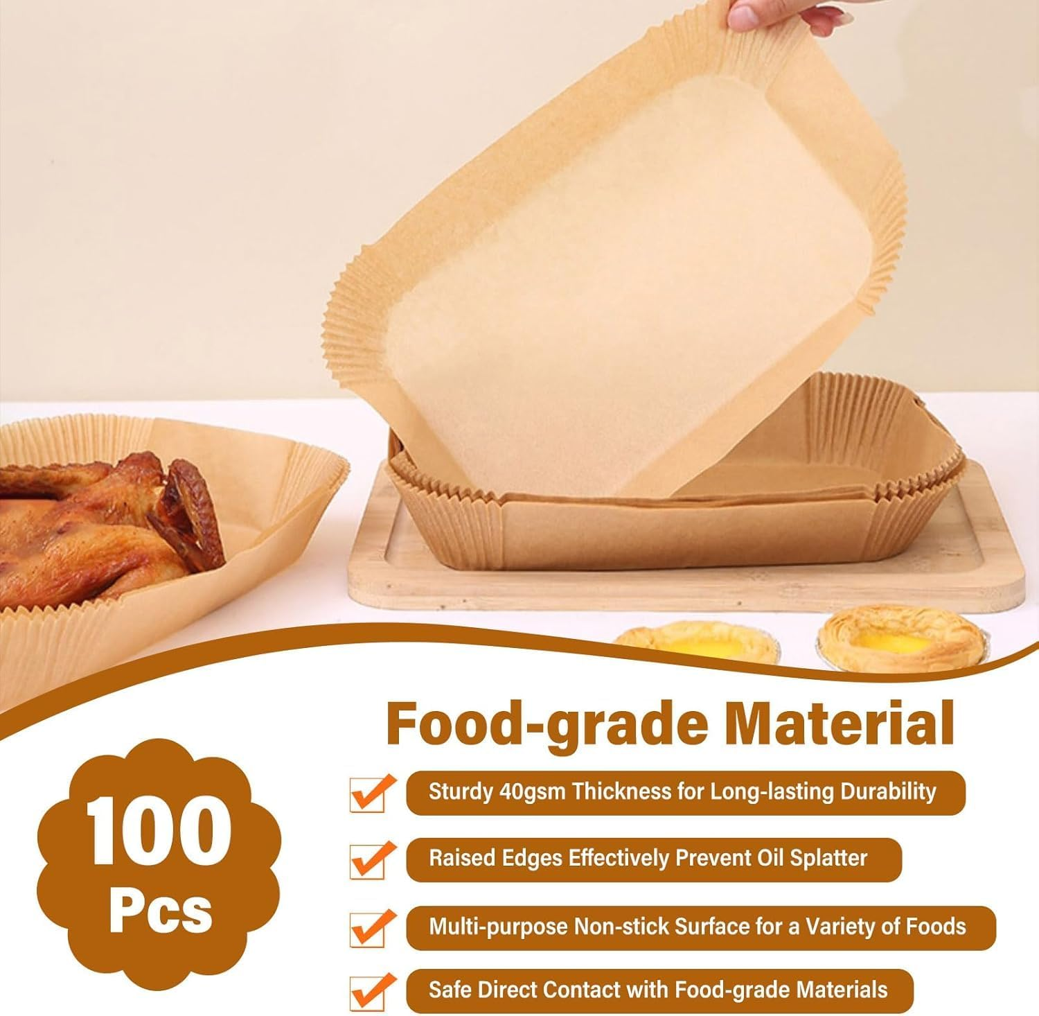 HOJIO 100PCS Ninja Double Stack XL 9.5L SL400ANZ Air Fryer Liners,Disposable Baking Paper Liners Accessories for Ninja Double Stack Airfryer SL400ANZ, Ninja Stack Insert image number 5