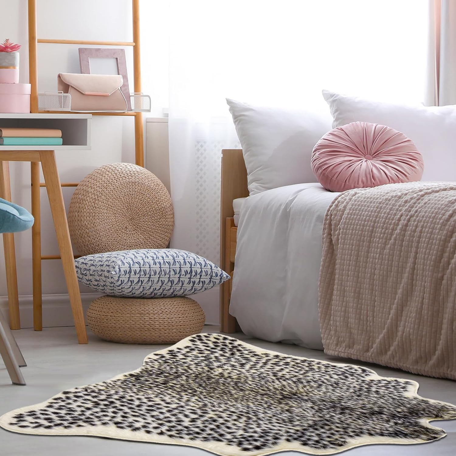 Leopard Print Rug, Faux Cowhide Cheetah Skin Rug Animal Printed Area Rug Carpet for Home Office, Livingroom, Bedroom - Leopard Print - 6.8 X 5.2 Ft image number 4