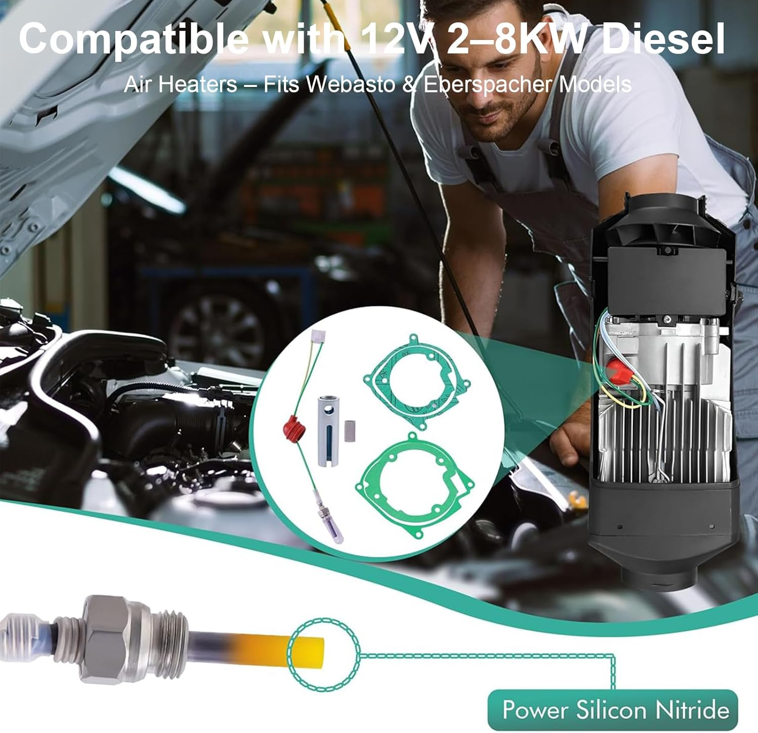 7Pcs Diesel Heater Glow Plug Kit, 12V 2-8KW Replacement for Diesel Air Heaters, Easy Installation, Boost Heating Efficiency, Universal Fit for Trucks, Vans & Suvs image number 4