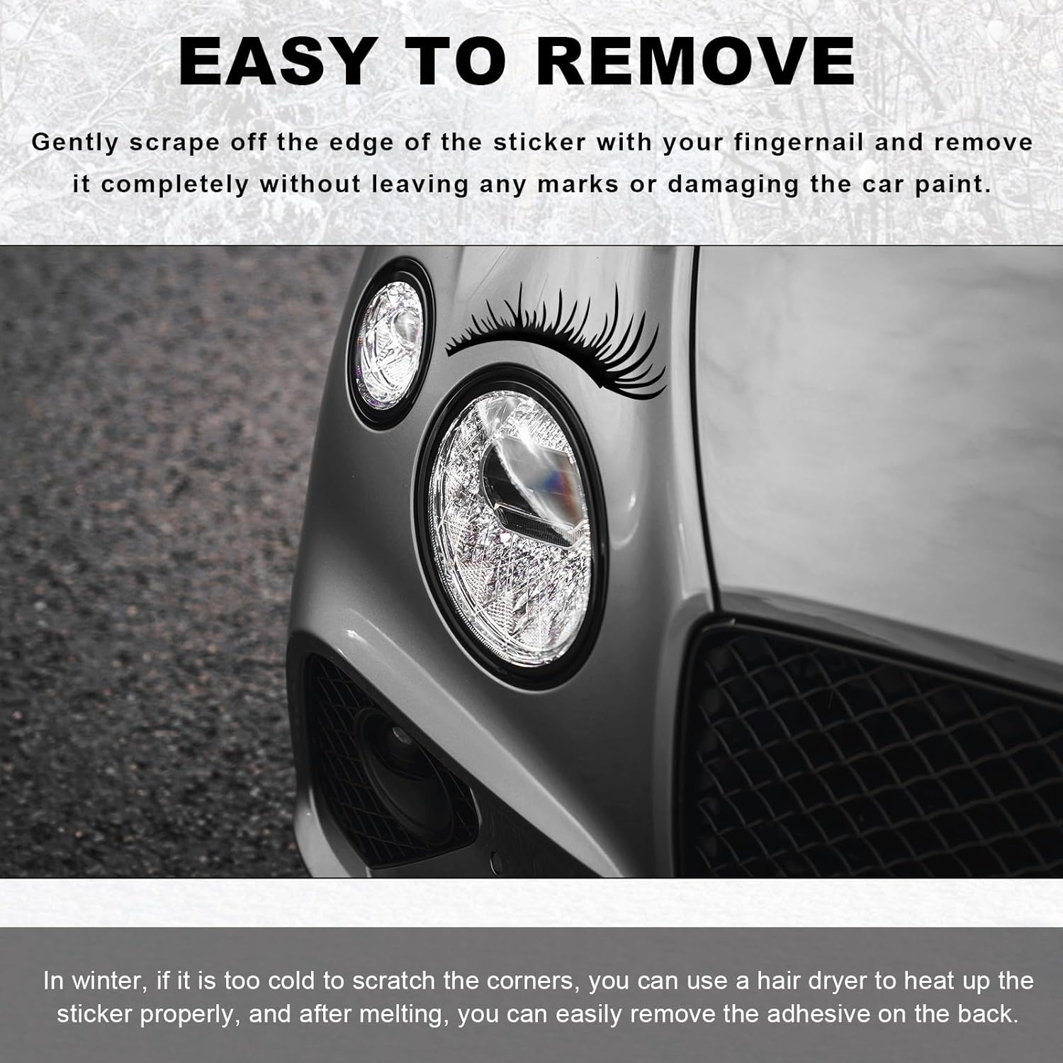 2 PCS Car Headlight Eyelash Stickers, Cute Fake Eyelashes Decal for Bumper Auto Body Window, Waterproof Reflective PET Charming Eyelash Sticker Funny Decor for Car SUV Truck (Black)