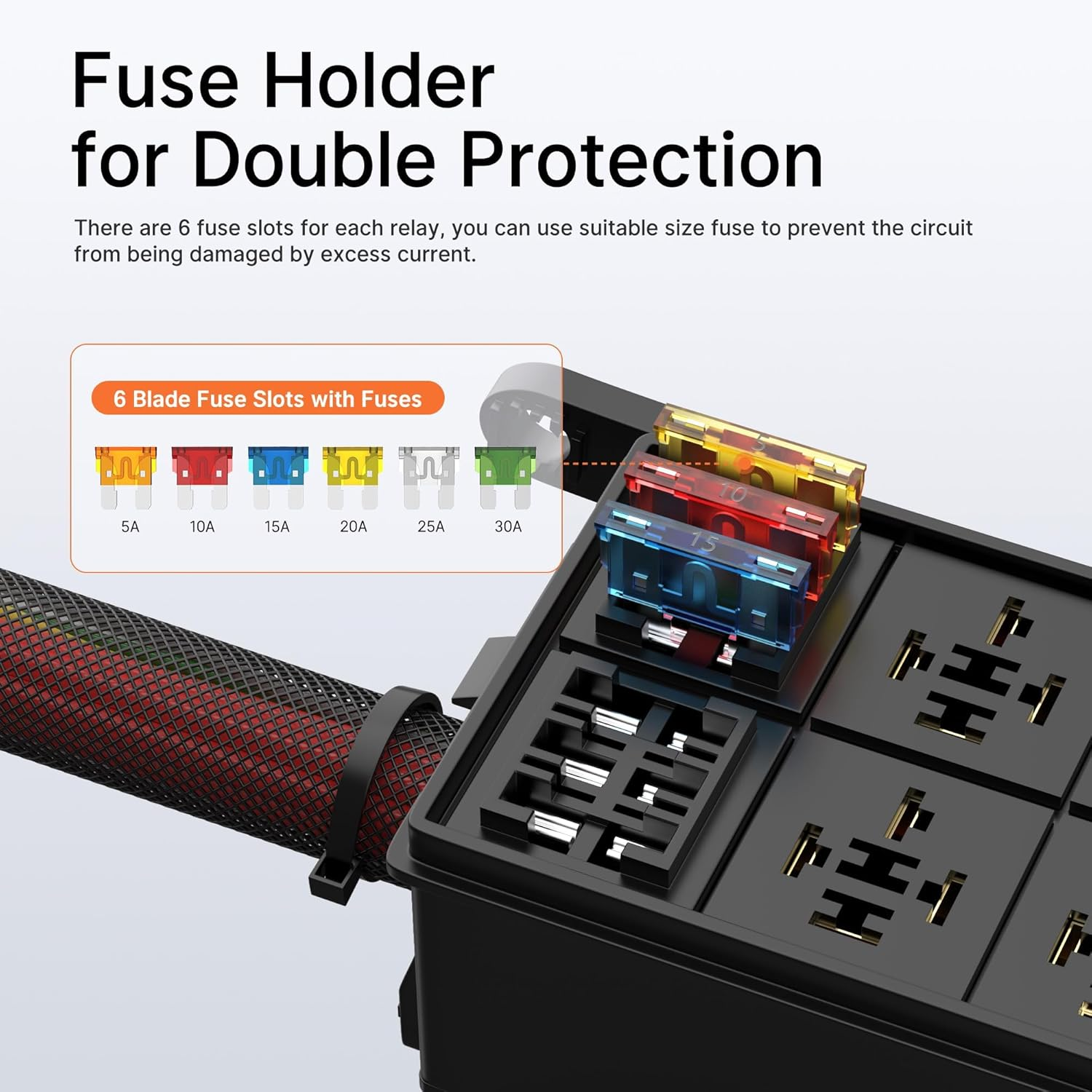 12V Waterproof Relay Box 6 Way Fuse Box Pre-Wired 12 AWG 6 Slot ATC/ATO Fuse Block Universal Panel for Automotive Car Marine Boat image number 3