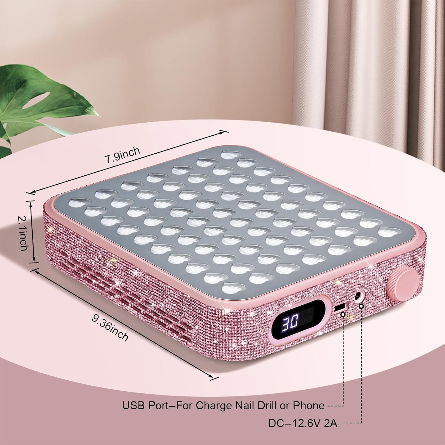 Ludysic Nail Dust Collector with 2 Reusable Filters,Nail Vacuum Dust Collector Quiet for Nail Tech Art, Powerful Nail Fan and Duster Collector,Nail Vacuum Cleaner for Salon and Home(Pink Diamond) image number 4