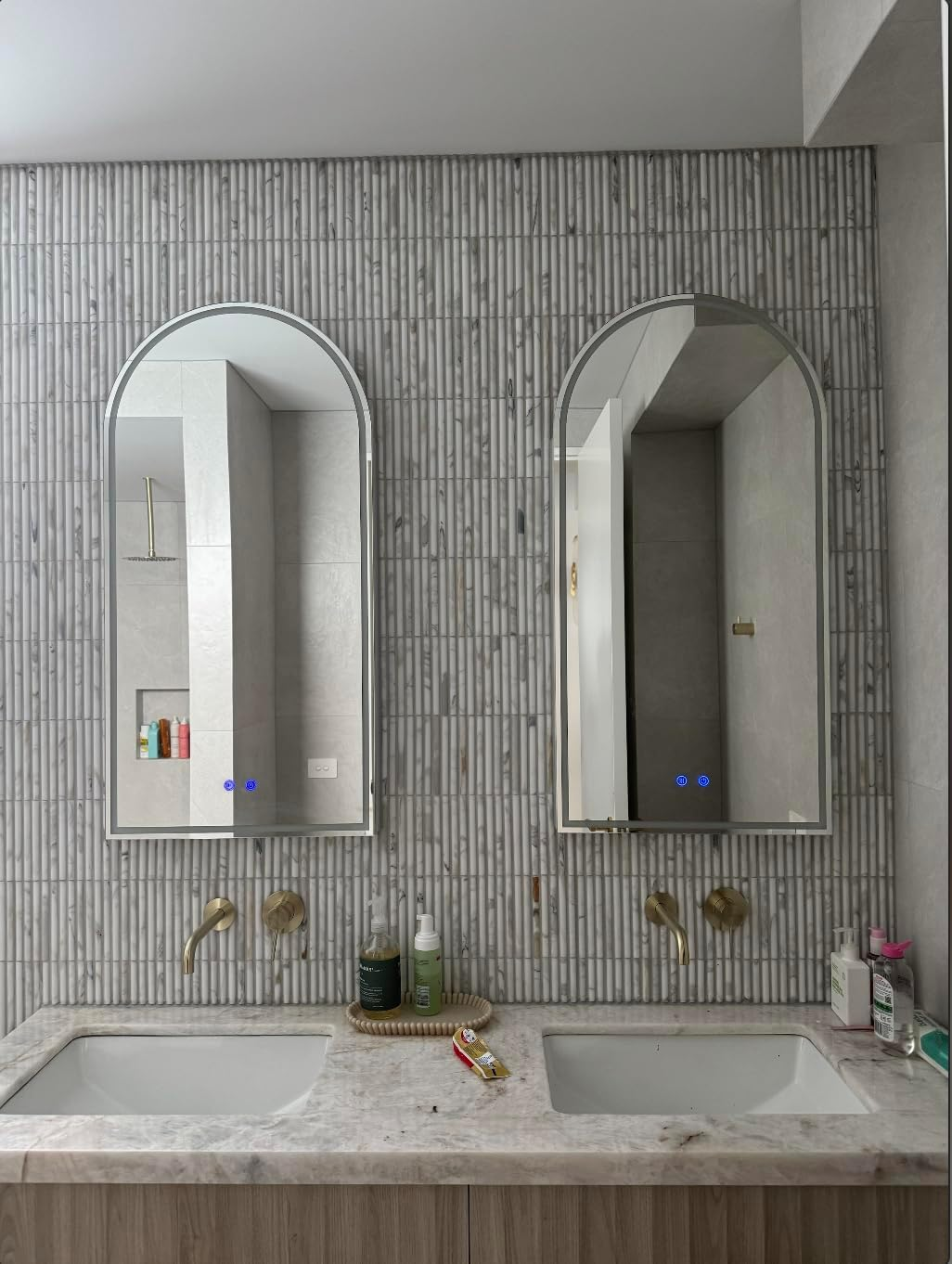 Arch LED Shaving Cabinet Mirror, 50Cm X 100Cm, Frameless, 3-Colour Adjustable Temperature, Soft Close, Dimmable Light, Antifog/Demister, Semi-Recessable image number 3