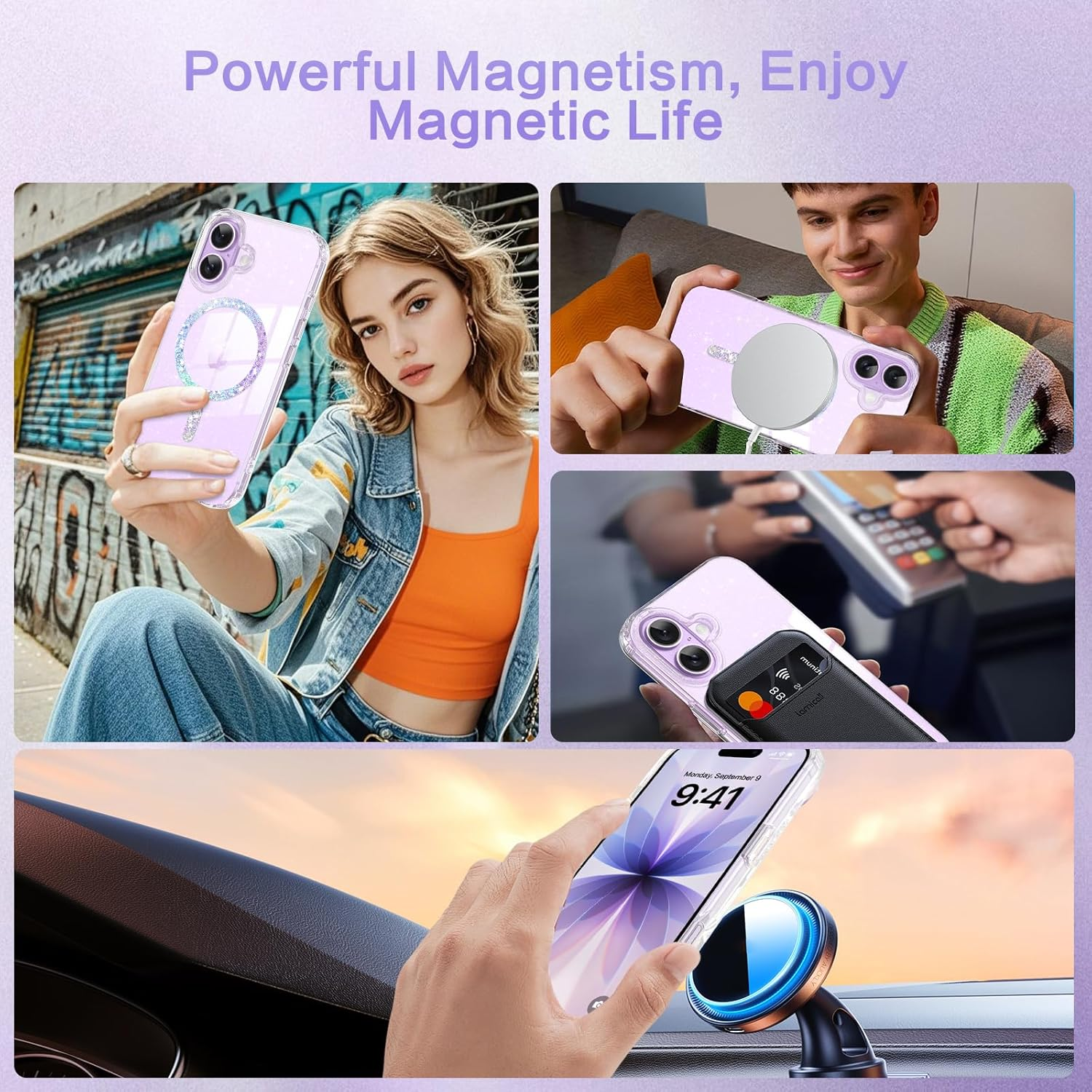 Gaobao Compatible with Iphone 17 6.3 Inch, Magnetic Glitter Case Compatible with Magsafe, Clear Cute Bling for Women and Girls, Slim Shiny Shockproof & Protective Sparkly Cover Crystal Clear Glitter