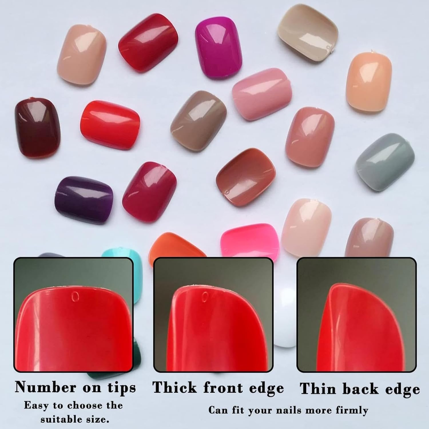 576Pc Short Press on Nails 24 Colours Glossy Squoval Fake Nails, Full Cover Acrylic Artificial Fingernails for Kids Girls Women &ndash; Quick At-Home Manicure Nail Tips Gel Artificial Fingernail - 120, Black Almond Nails image number 6