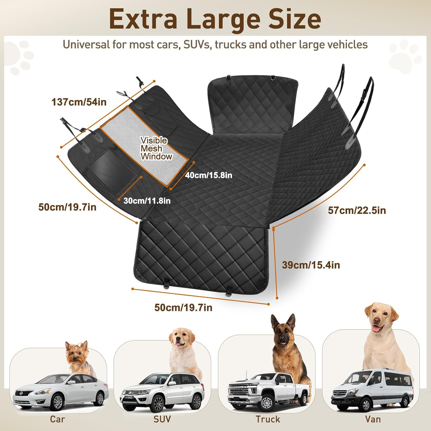 Gimars Extra Large 5 in 1 Dog Car Seat Cover for Back Seat Sturdy Zippers 600D Waterproof, 6 Layers Heavy Duty Scratchproof Pets Dog Seat Cover Nonslip for Cars Trucks SUV image number 4