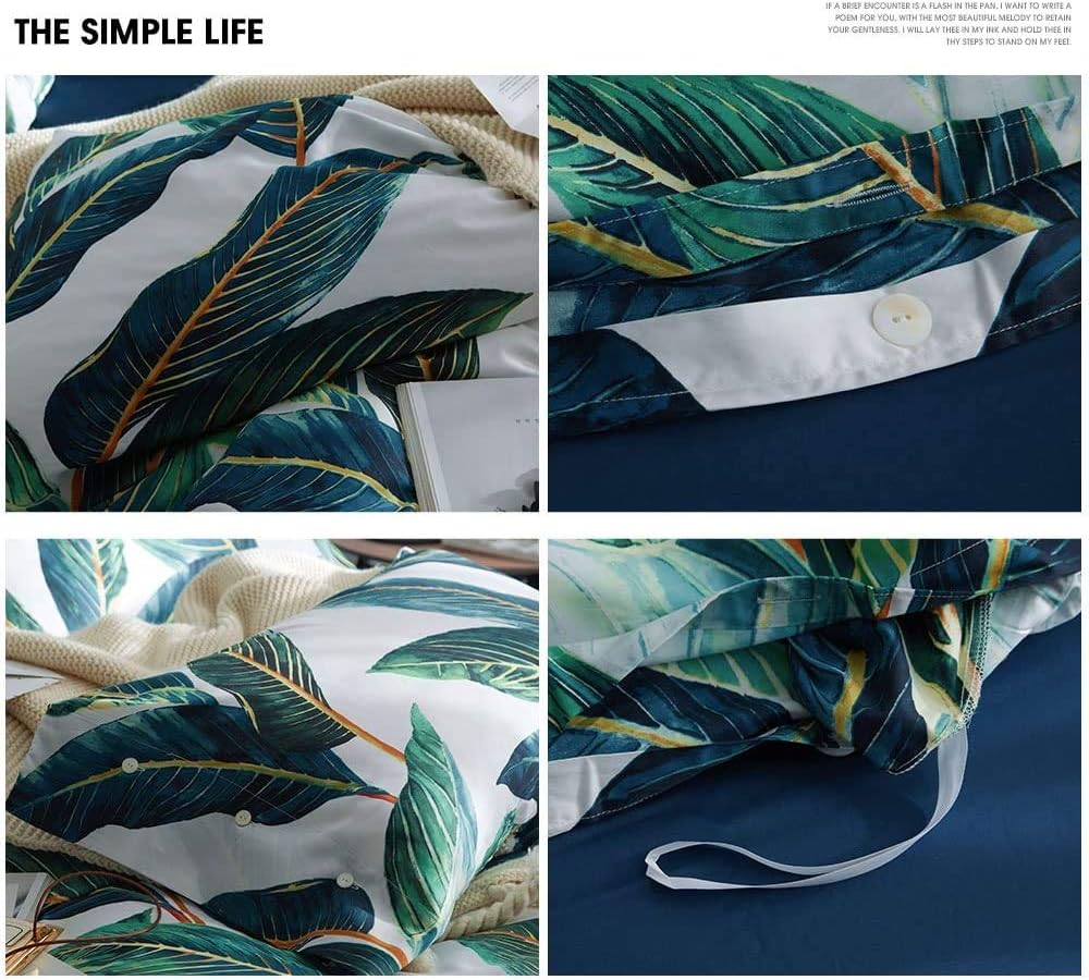 AMWAN Green Leaves Tropical Duvet Cover Set Queen Long Staple Cotton Floral Bedding Set Full Reversible 3 Pcs Leaves Comforter Cover Set 1 Duvet Cover with 2 Pillowcases Queen Bedding Collection image number 3