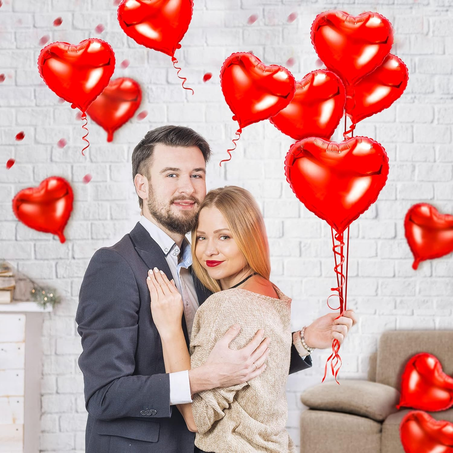 Love Balloons Red- 50Pcs 10Inch Foil Heart Balloon, Valentine Day Balloons, Room Decorations Kit Party Props Decor Balloons Valentines Day Heart Balloons image number 5