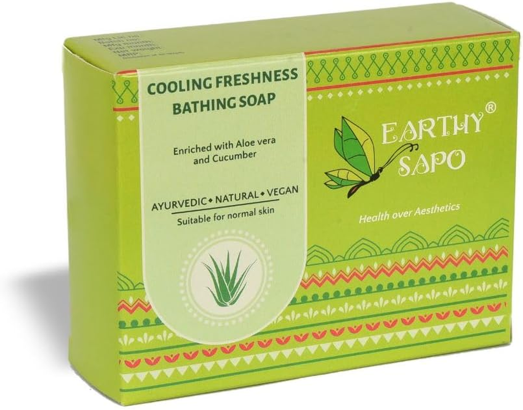 Earthy Sapo Handmade Cooling Freshness Bathing Soap (Alovera, Cucumber Soap), 100G image number 2
