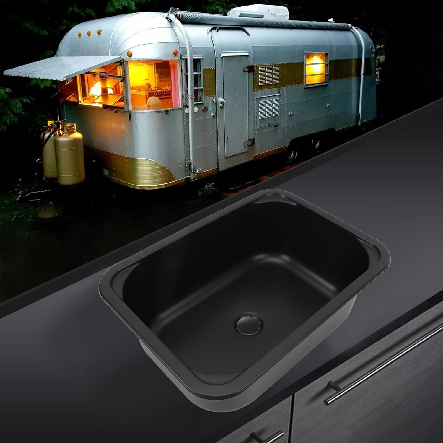 Jiawu RV Sink, Stainless Steel, Undermount, Single Bowl, 12L, 14.5In Mounting Hole image number 4