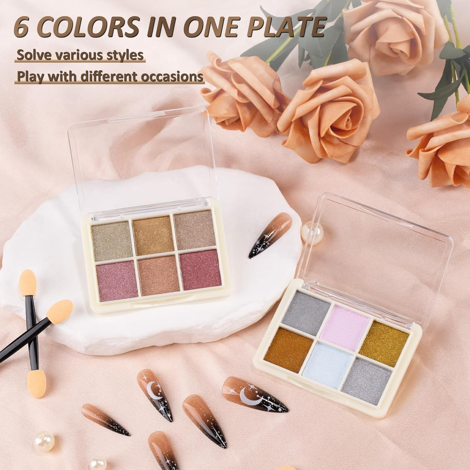 6 Grid Chrome Nail Powder Holographic Nail Powder Metallic Mirror Effect Pigment Pulver Solid Fingernail Dyestuff Multicolor Palette Aurora Dust for Gel Agnail Art Decoration Resin Craft Gifts image number 3