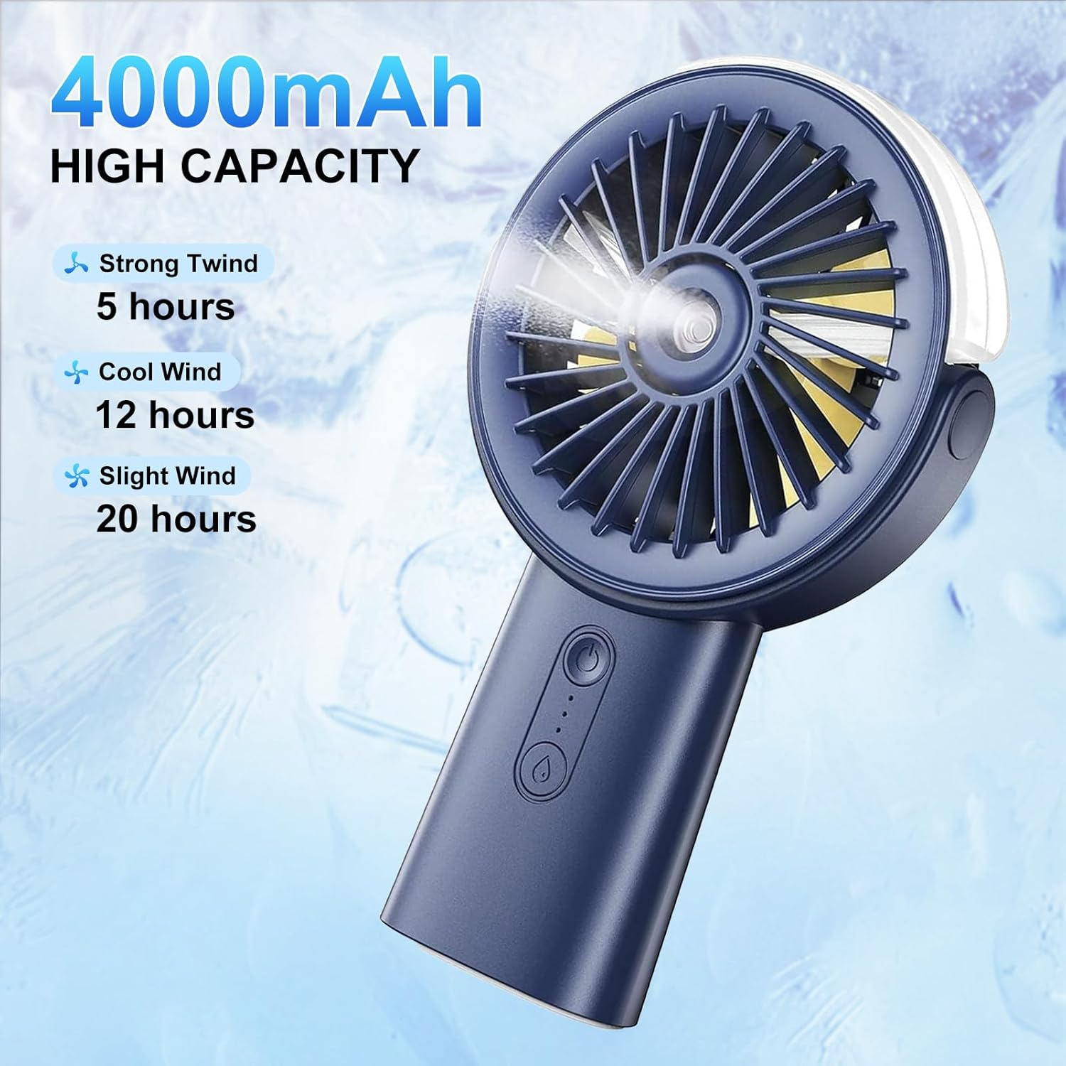 Oolong Portable Handheld Fan,Rechargeable Power Bank Misting Fan,90&deg; Adjustable Small Mister Fan,Personal Cooling Water Spray Fan for Men Women Travel Home Outdoor（Blue） - Blue image number 2
