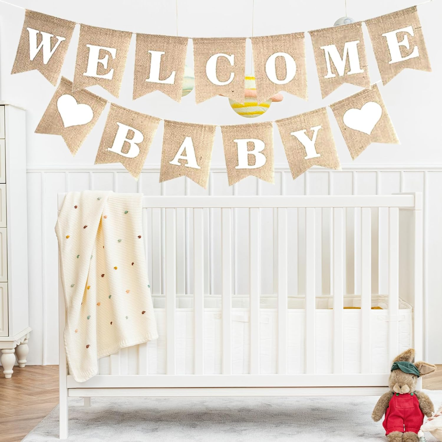 Welcome Baby Burlap Banner Flags Vintage Baby Shower Banner Rustic Baby Shower Banner Banners and Signs, Baby Shower Banner image number 4