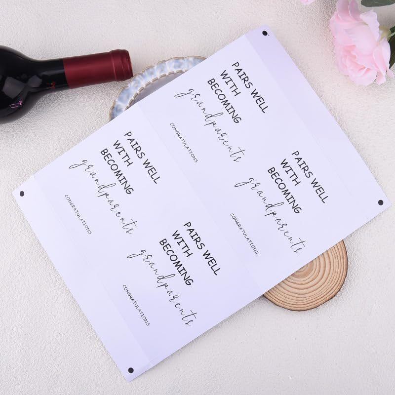 New Grandparent Wine Labels Pregnancy Announcement Gifts for Grandparents Baby Announcement Gifts for Grandma Grandpa Pairs Well with Becoming Grandparents Wine Bottle Stickers(Set of 4) image number 6